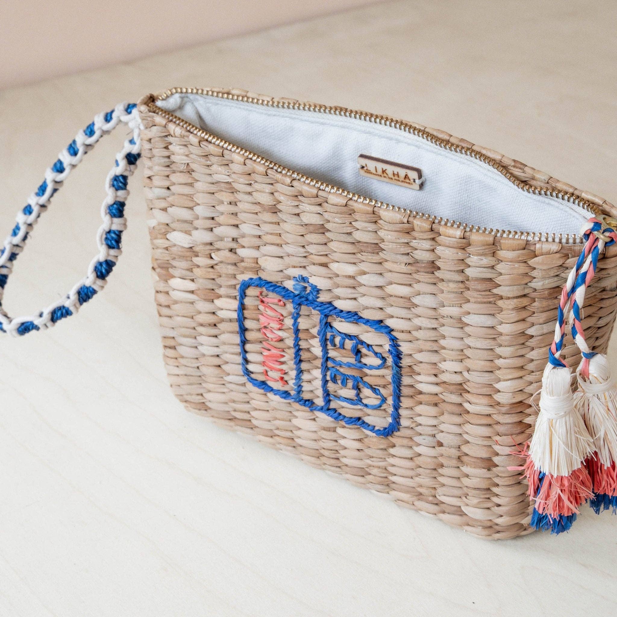 Mini Woven Pouch with Wristlet and Embroidered Sardine Can – Handwoven Pouch | LIKHÂ