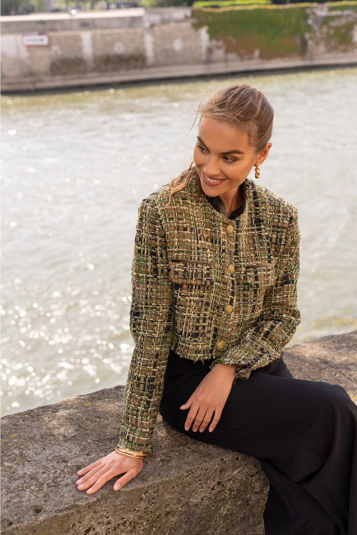 European Collection Tweed Jacket with Velvet Collar