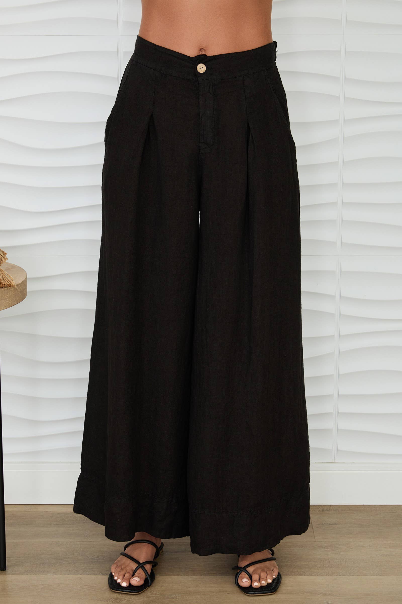 Milio Milano Button Front Palazzo Linen Pant 15505
