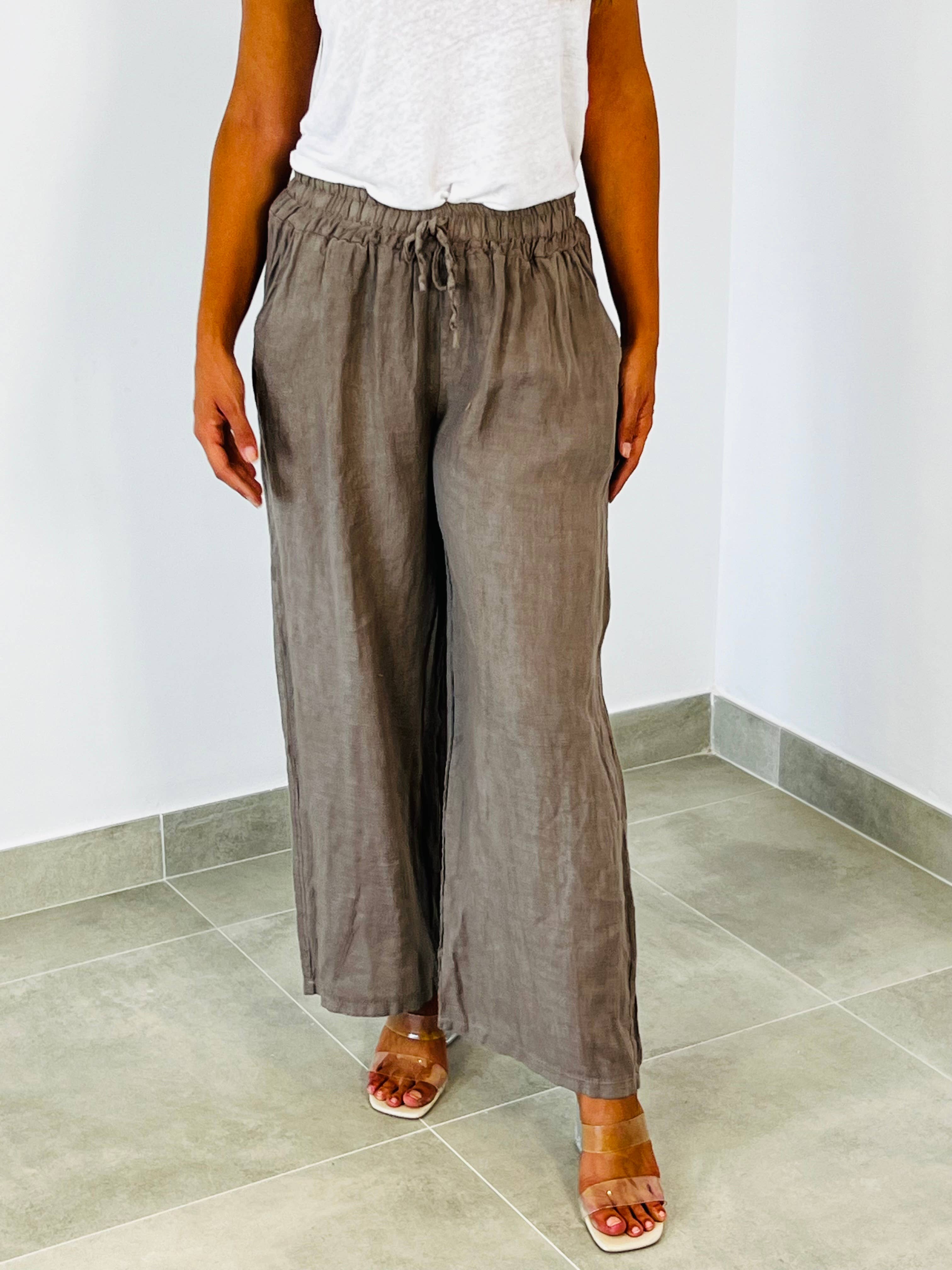 European Linen Straight Leg Pants 15837