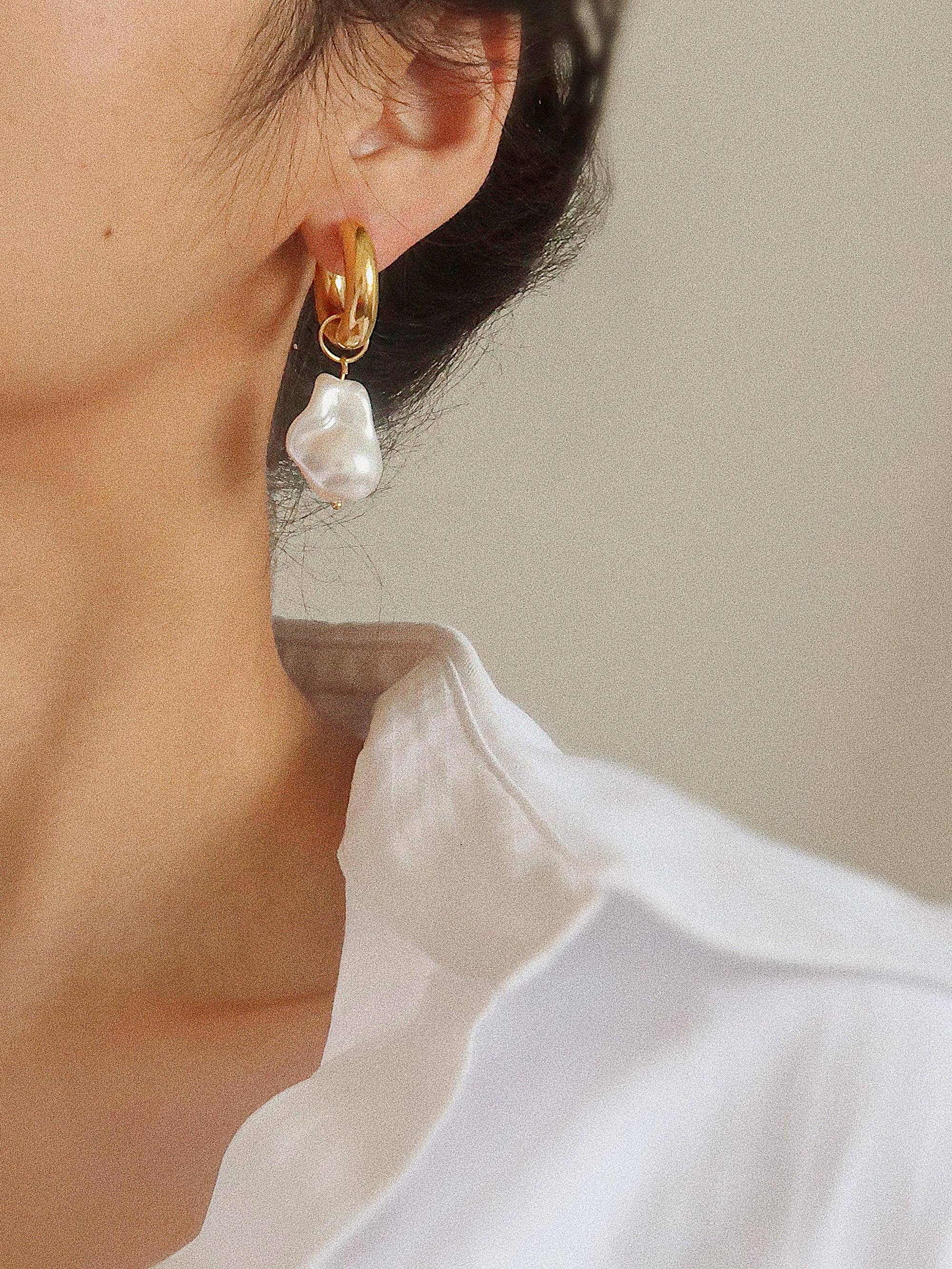 Flanerie Oceana Gold Statement Large Pearl Earring