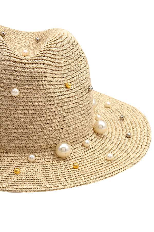 Thames Pearl And Metallic Decorated Straw Fedora Hat