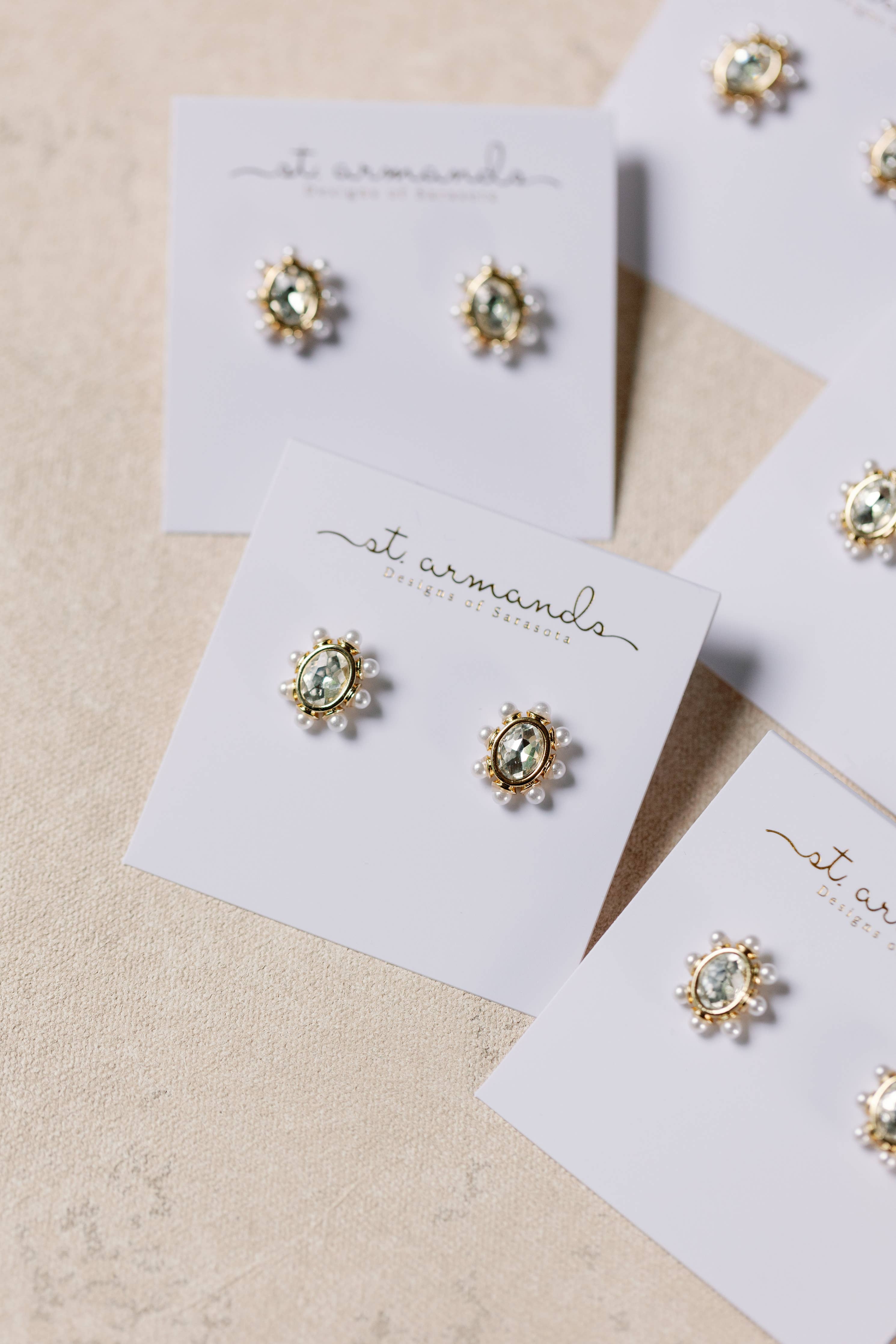 St. Armands Crystal Pearl Oval Stud Earrings