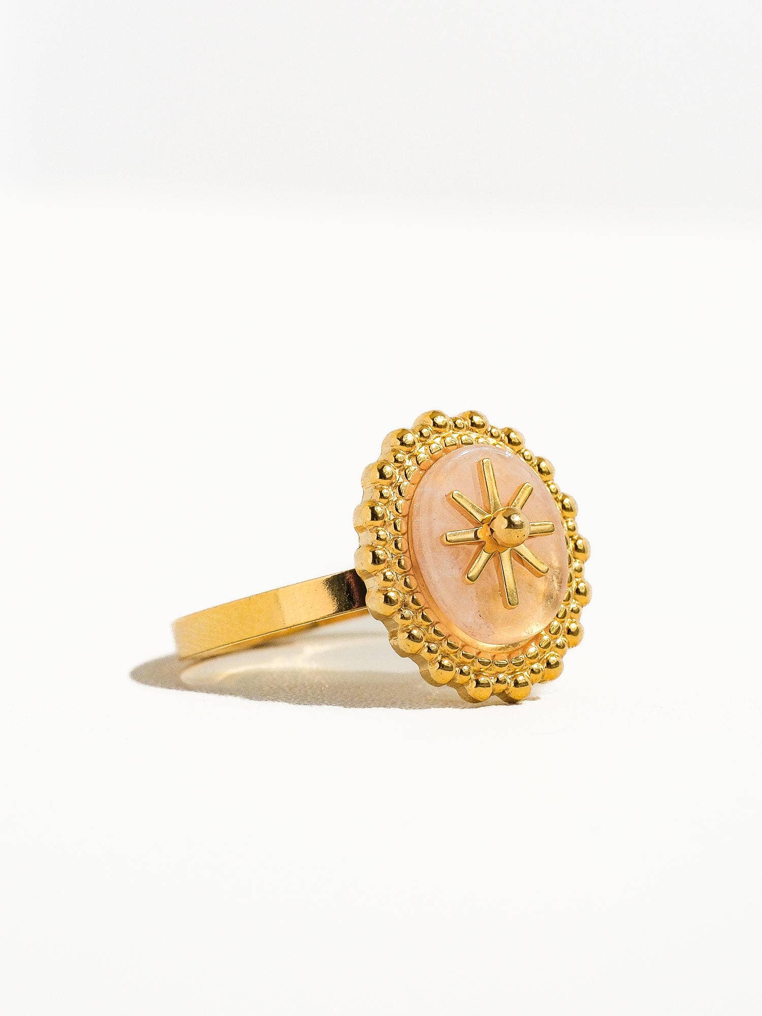 Flanerie Gypsy Rose 14K Gold Adjustable Round Stone Ring