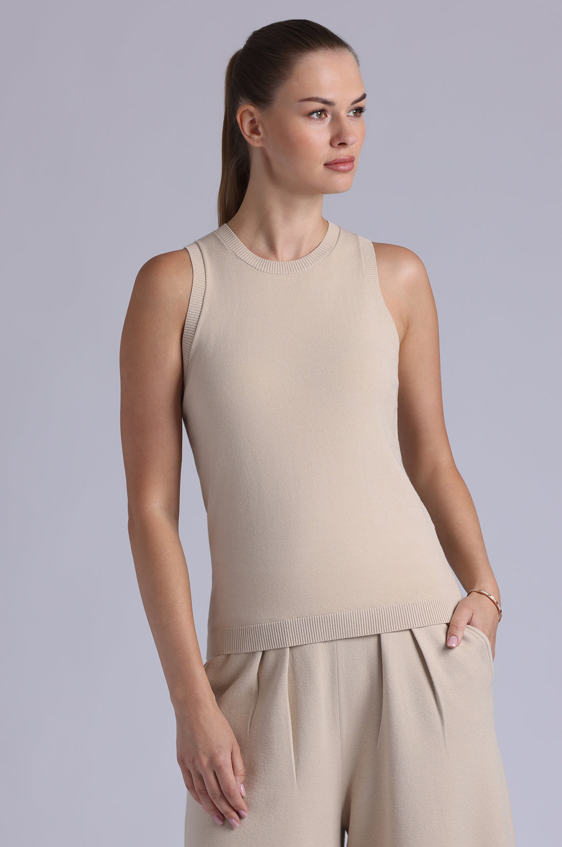 Minnie Rose Viscose Crew Tank - Brown Sugar