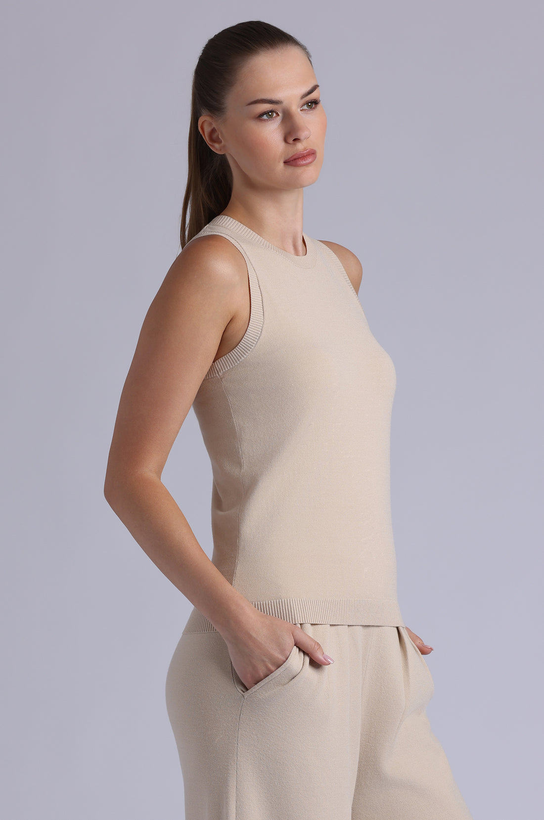 Minnie Rose Viscose Crew Tank - Brown Sugar