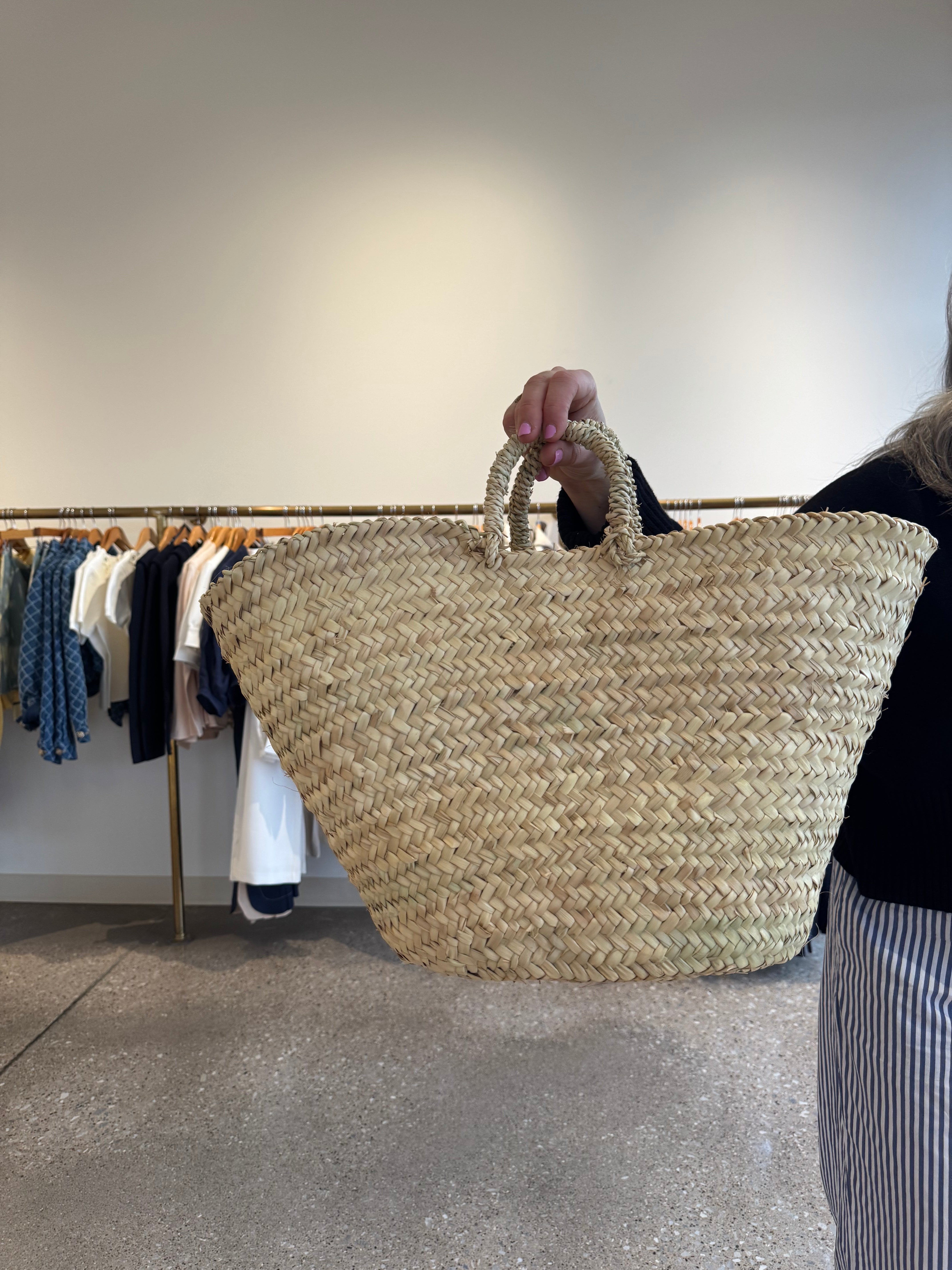 French Basket Bags Natural Handwoven Palm Leaf Market Tote #15