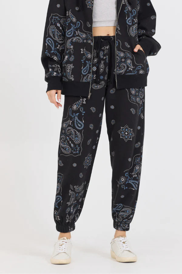 Vintage Havana Black Bandana Printed Fleece Jogger VH12645