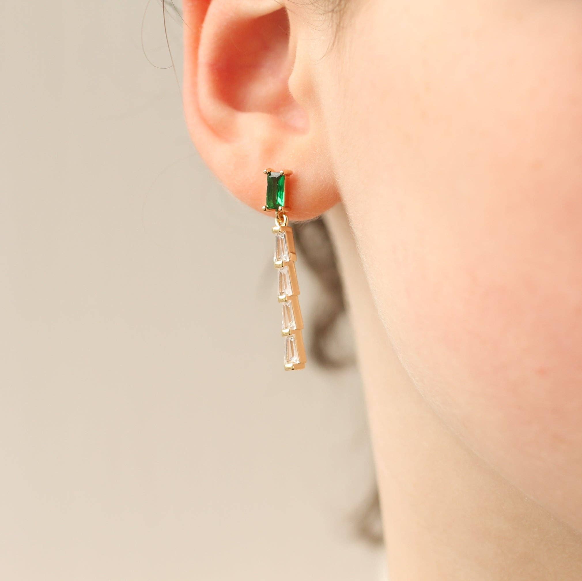 Silk Purse, Sow’s Ear Emerald Baguette Crystal Drop Earrings