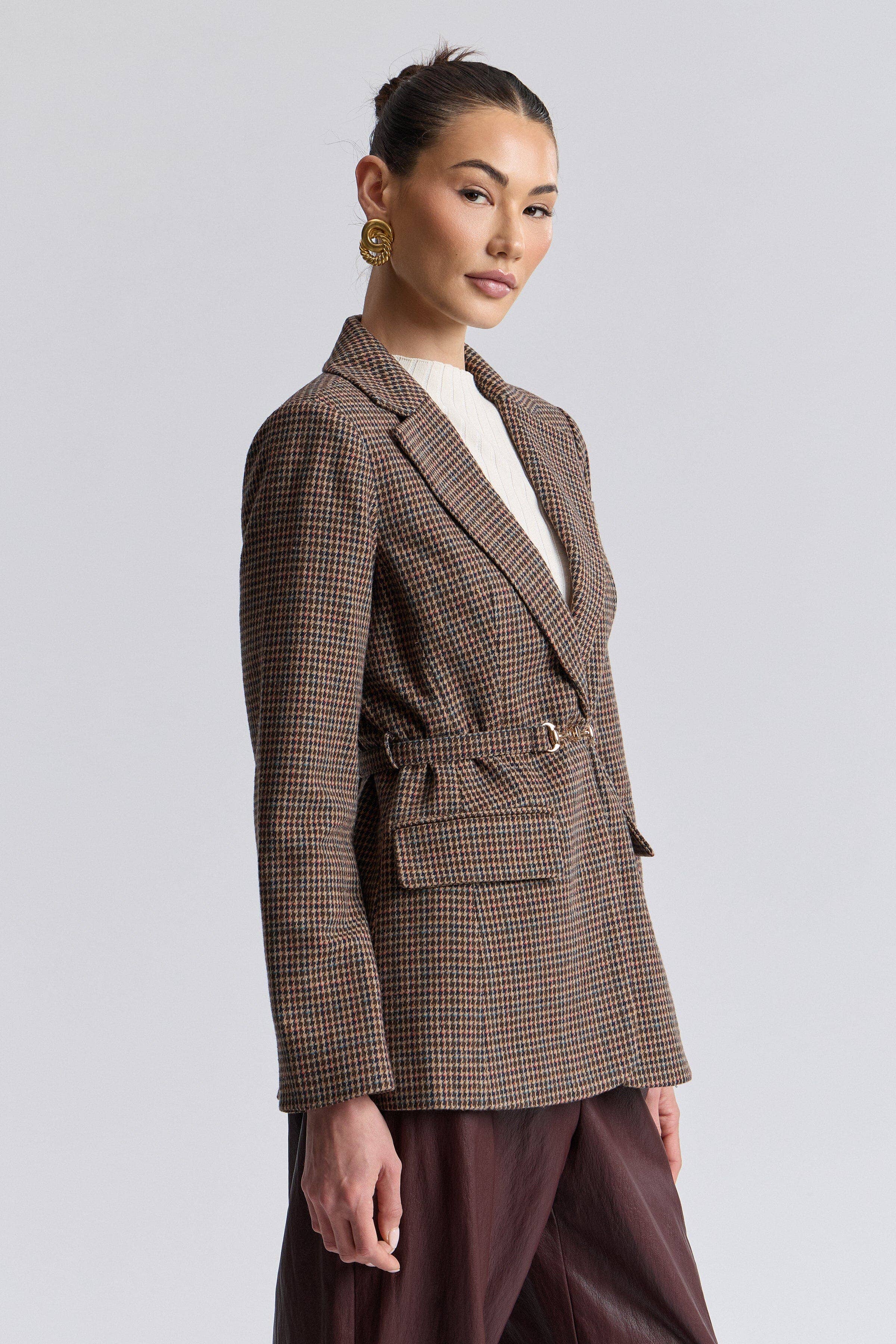 Avec Les Filles Houndstooth Belted Blazer 86686