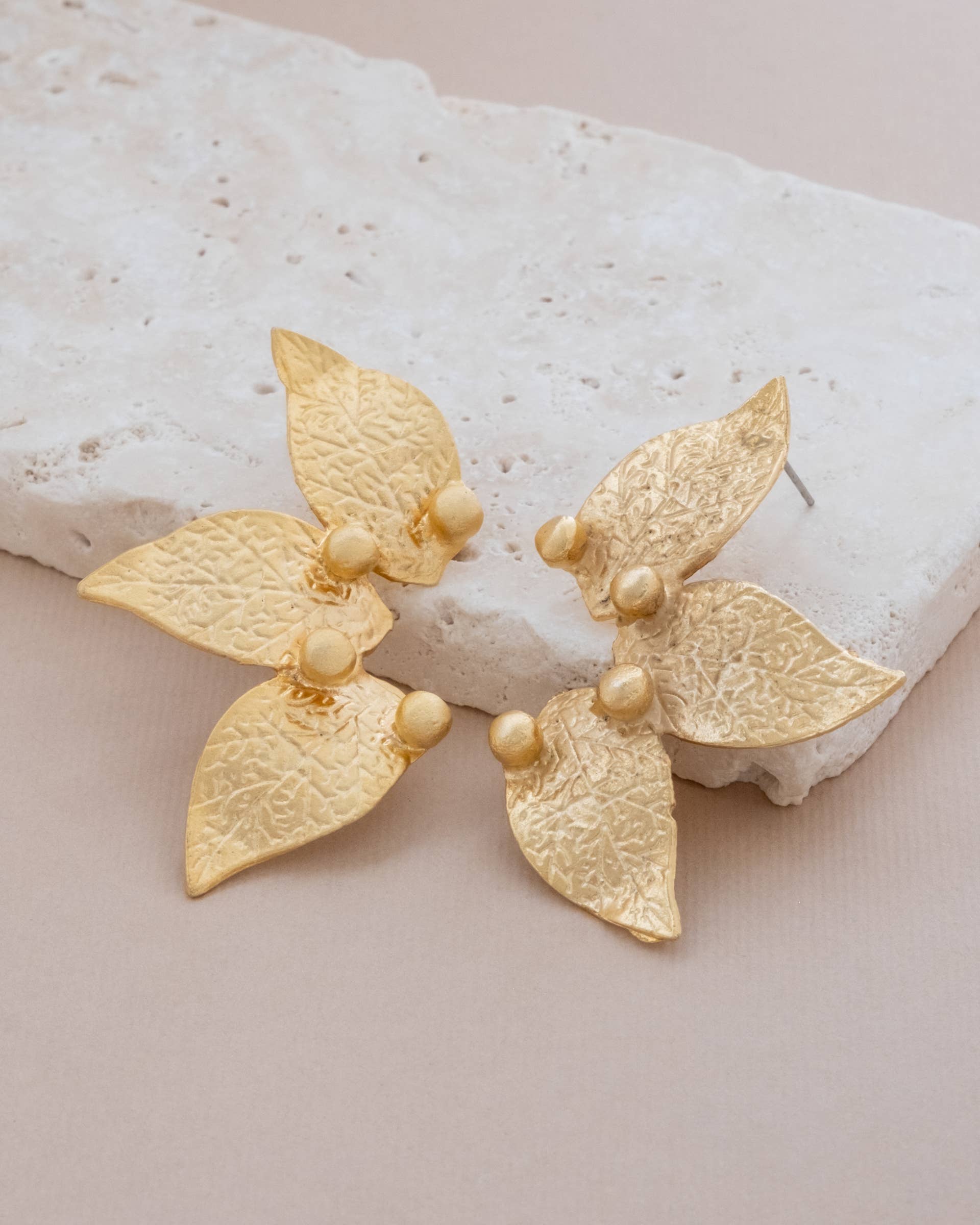 Sarka + Cleo Brushed Gold Leaf Trio Statement Earrings