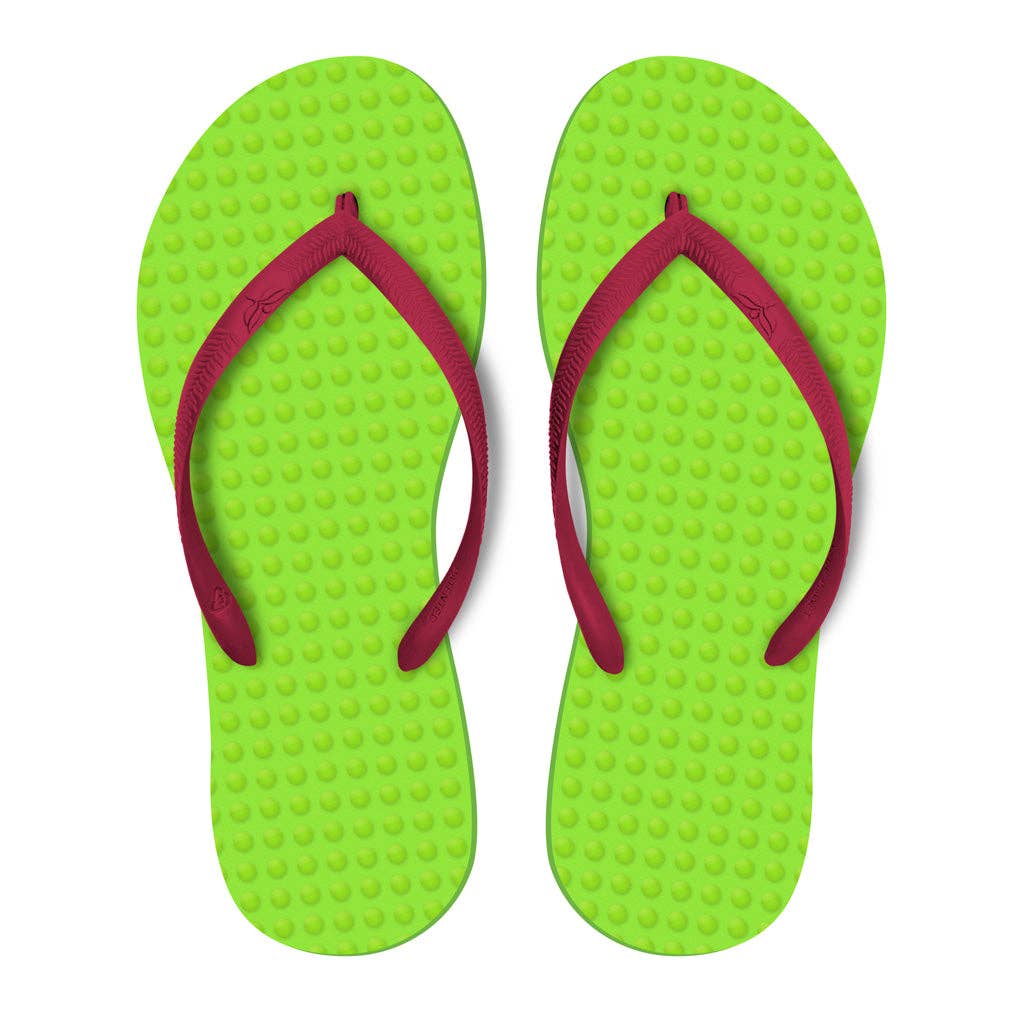 Green Sustainable Flip Flops Lemon with Fuchsia Straps