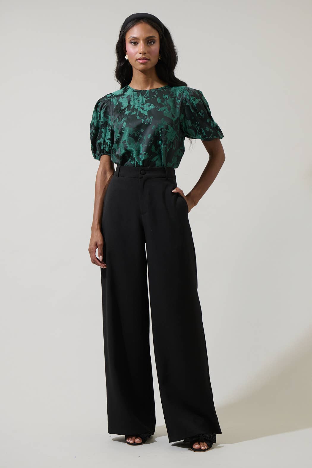 Sugarlips Palmina Jacquard Puff Sleeve Top