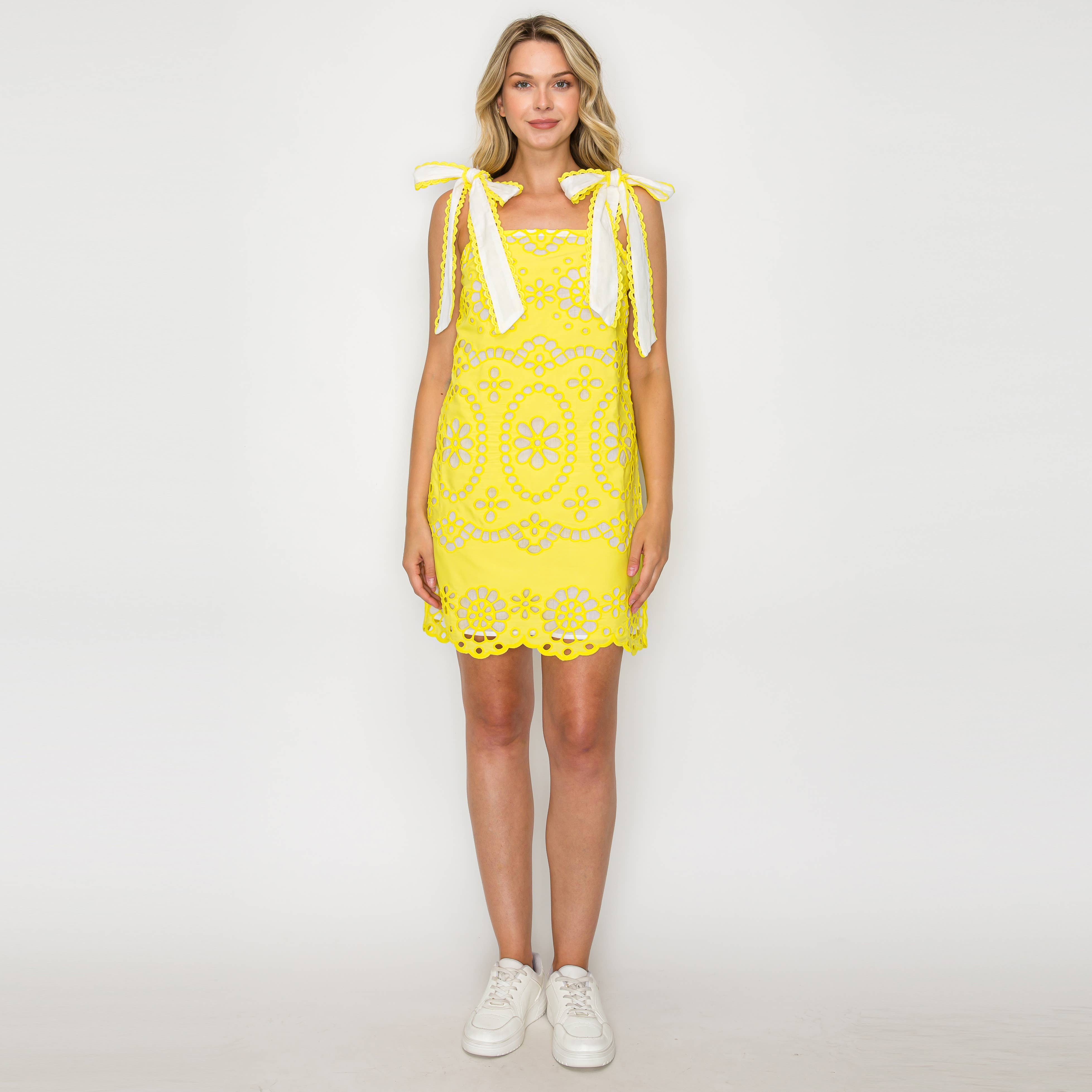 LoveWednesday Daisy Eyelet Embroidery Mini Dress