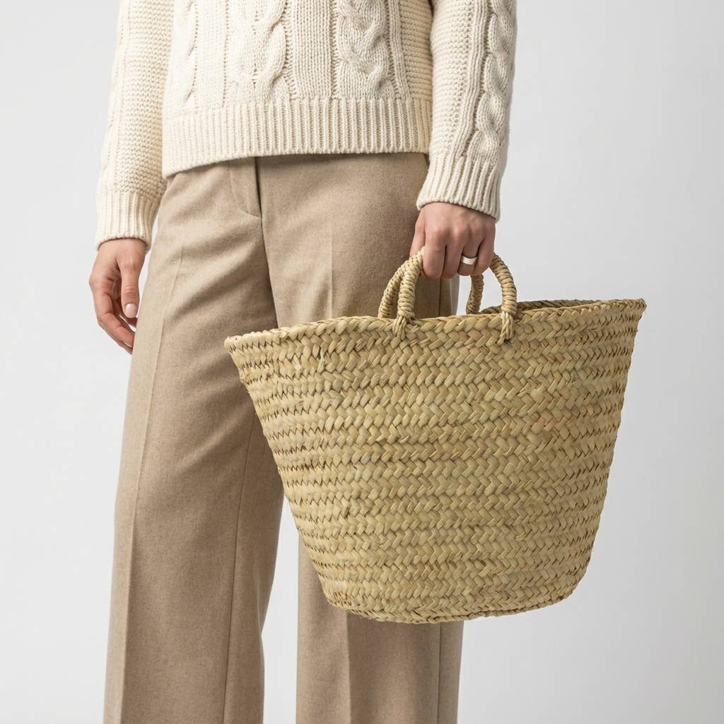 French Basket Bags Natural Handwoven Palm Leaf Market Tote #15
