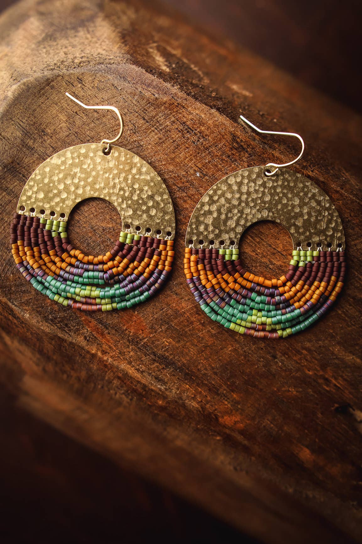 Mayana Beaded Handwoven Organic Circular Fringe Earrings