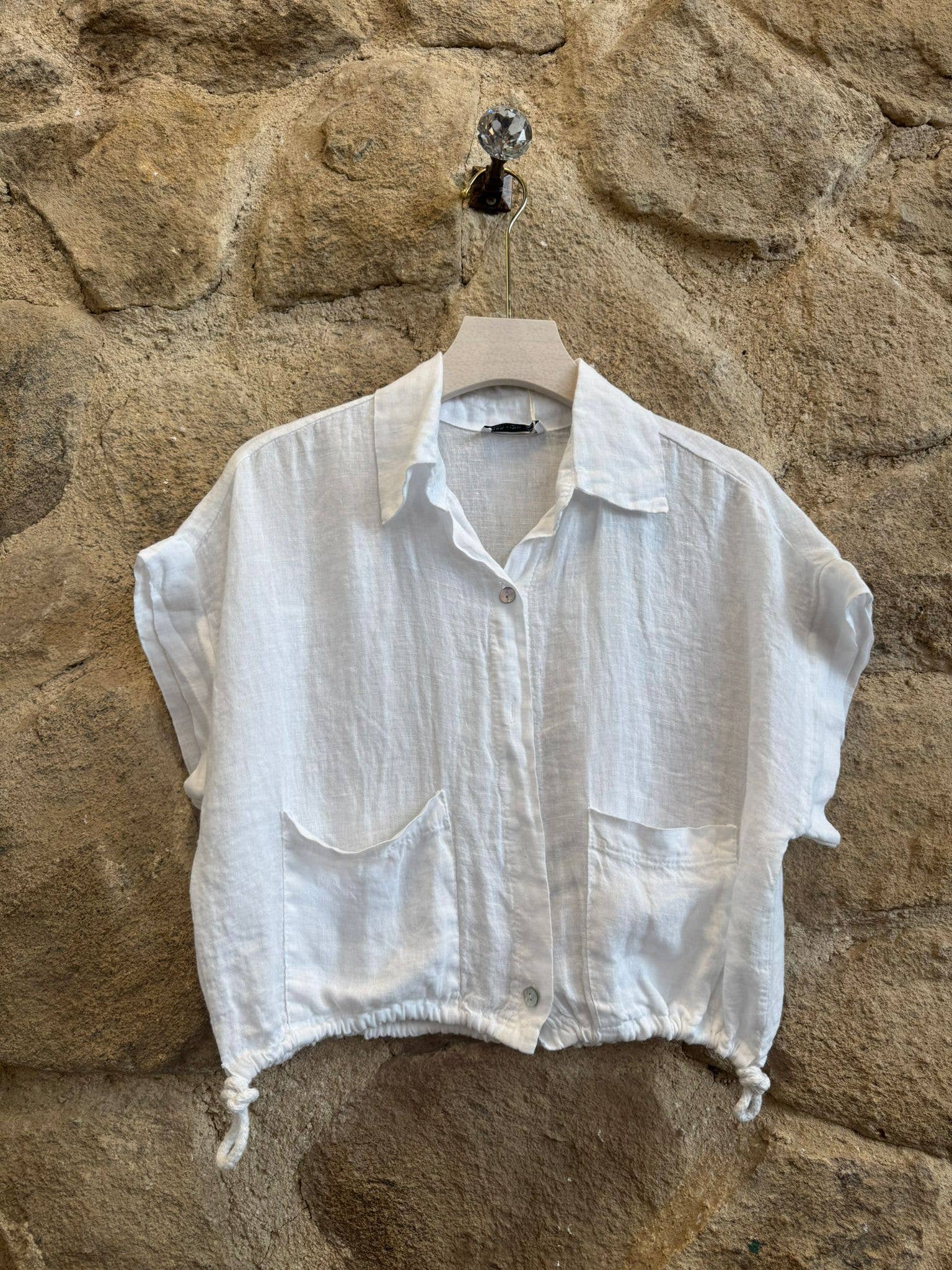 European Linen Toggle Waist Blouse w/Pockets