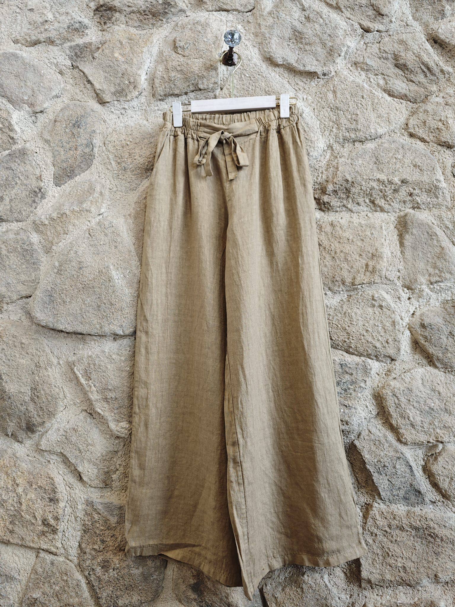 European Linen Drawstring Wide Leg Pants 7764