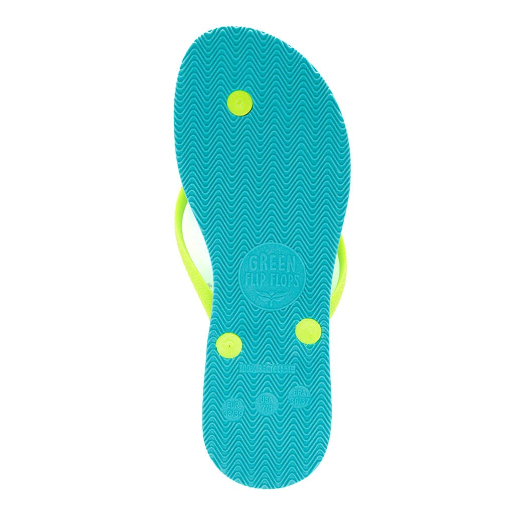 Green Sustainable Flip Flops Turquoise with Lemon Straps