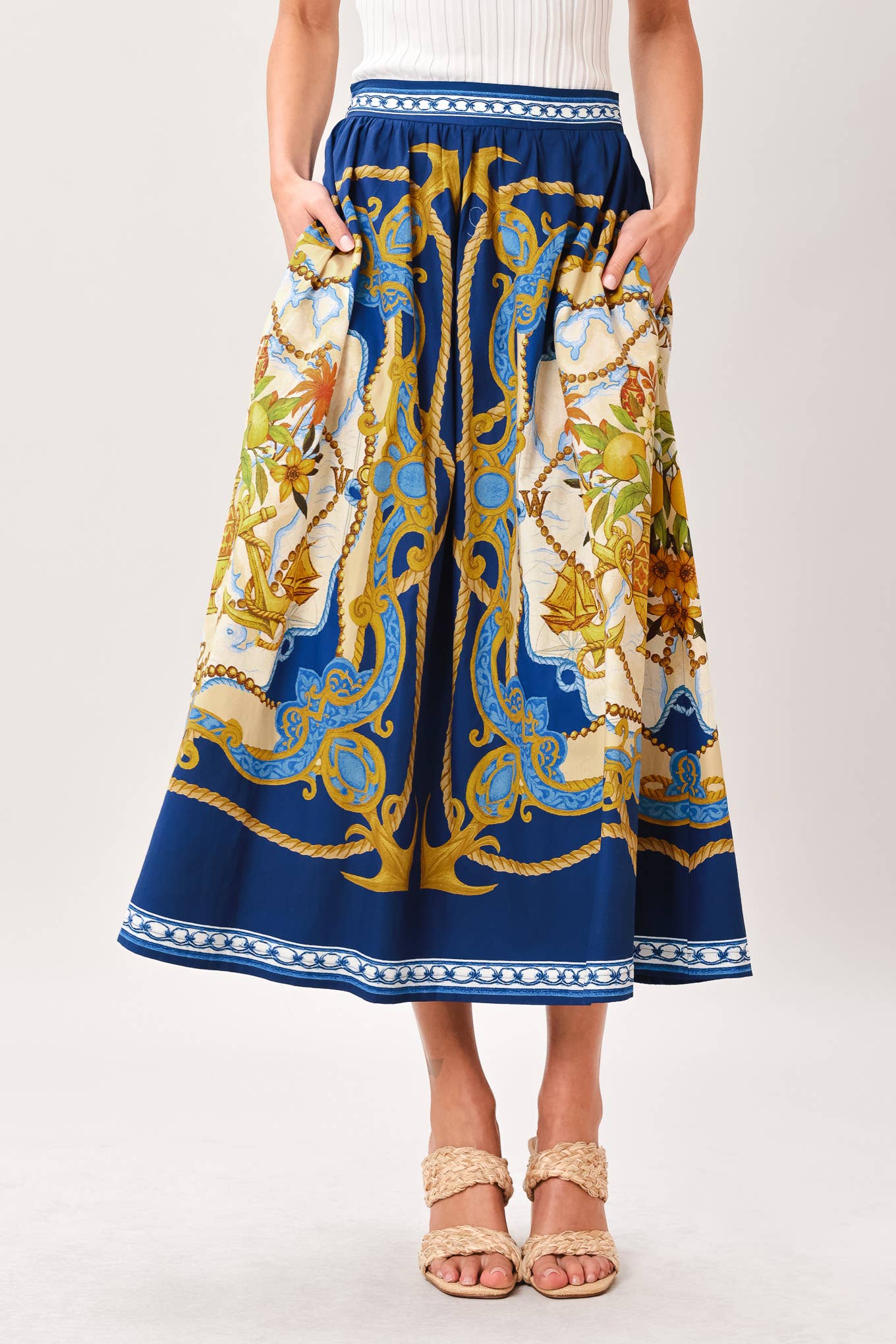Flying Tomato Printed Woven Midi Skirt IK7766
