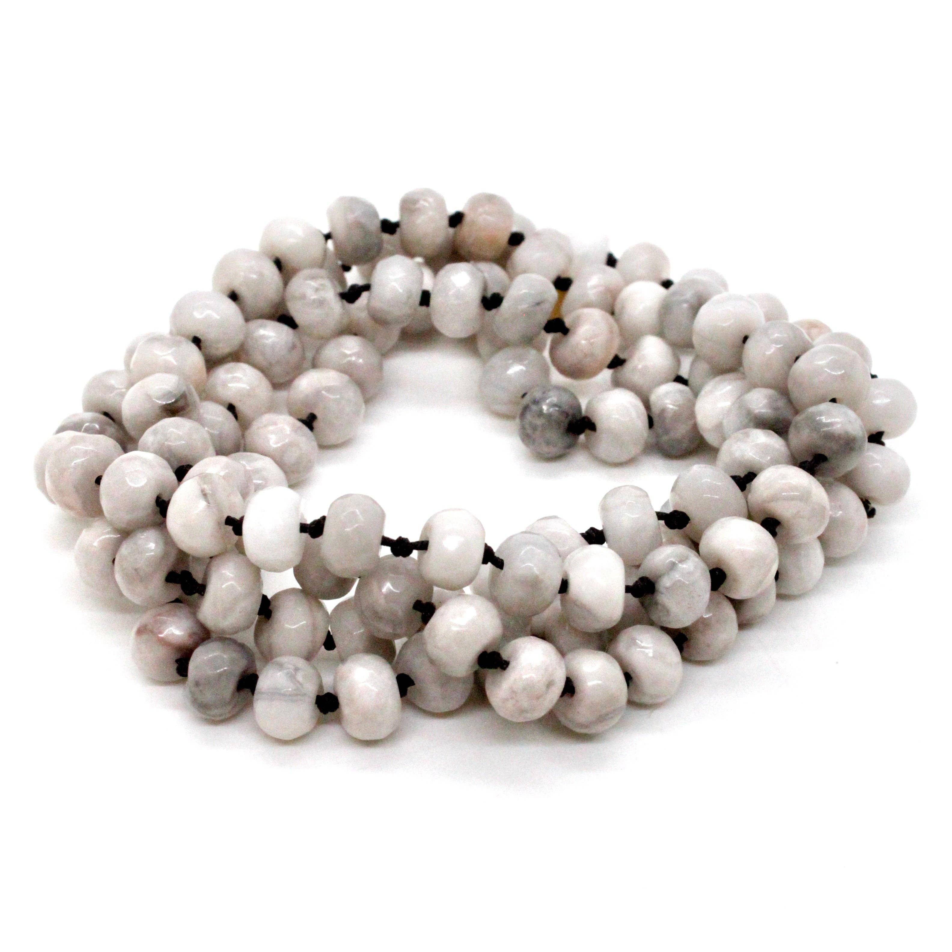 Lizou Hand-Knotted Long White Agate Bead Necklace #21