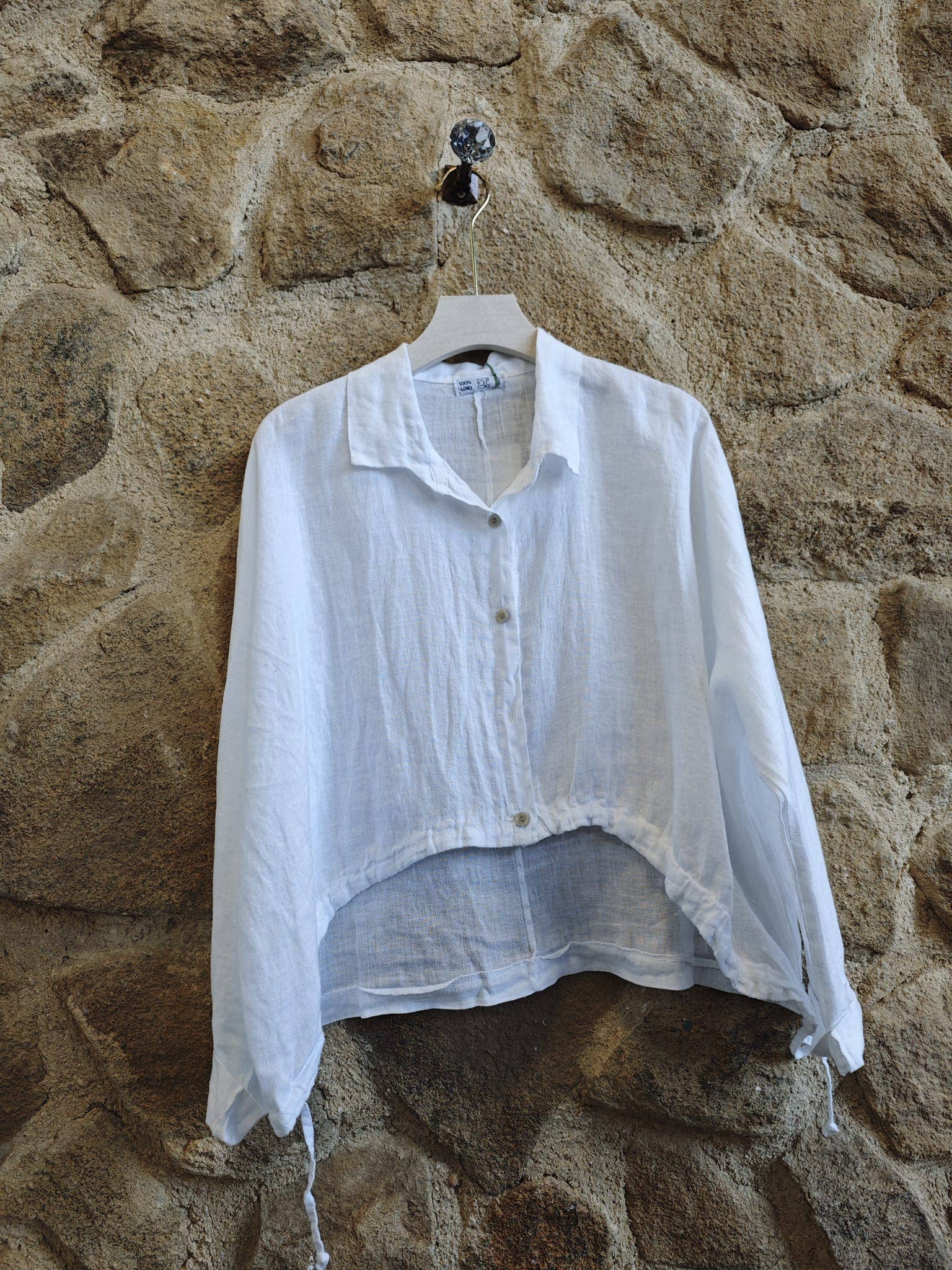 European Linen Top with Asymmetrical Hem 83790