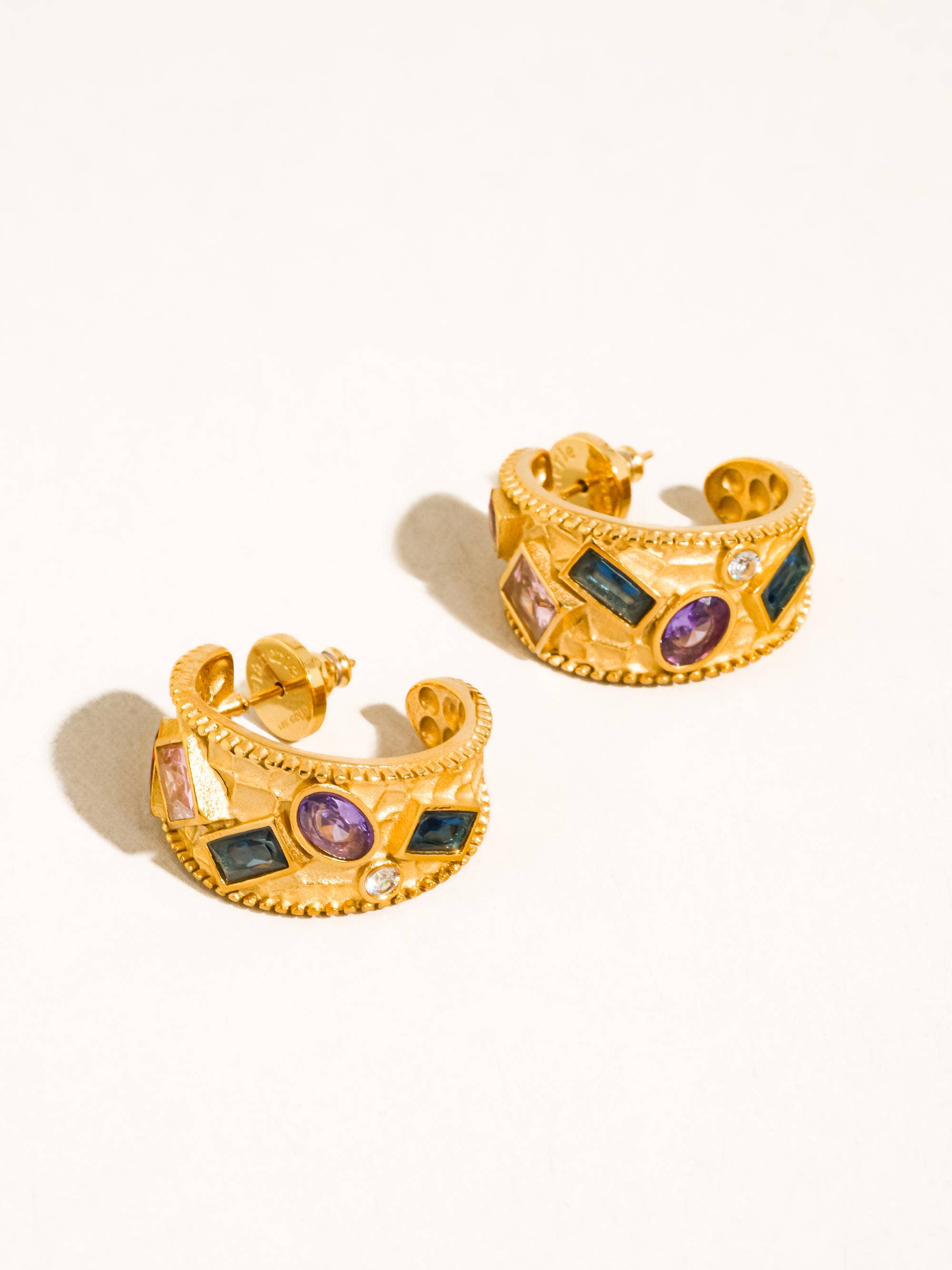 Flânerie Delmare 18K Gold Non-Tarnish Vintage Gemstone Hoop Earrings
