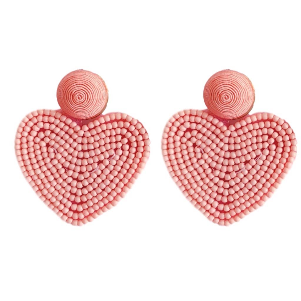 St. Armands Pink Beaded Heart Earrings