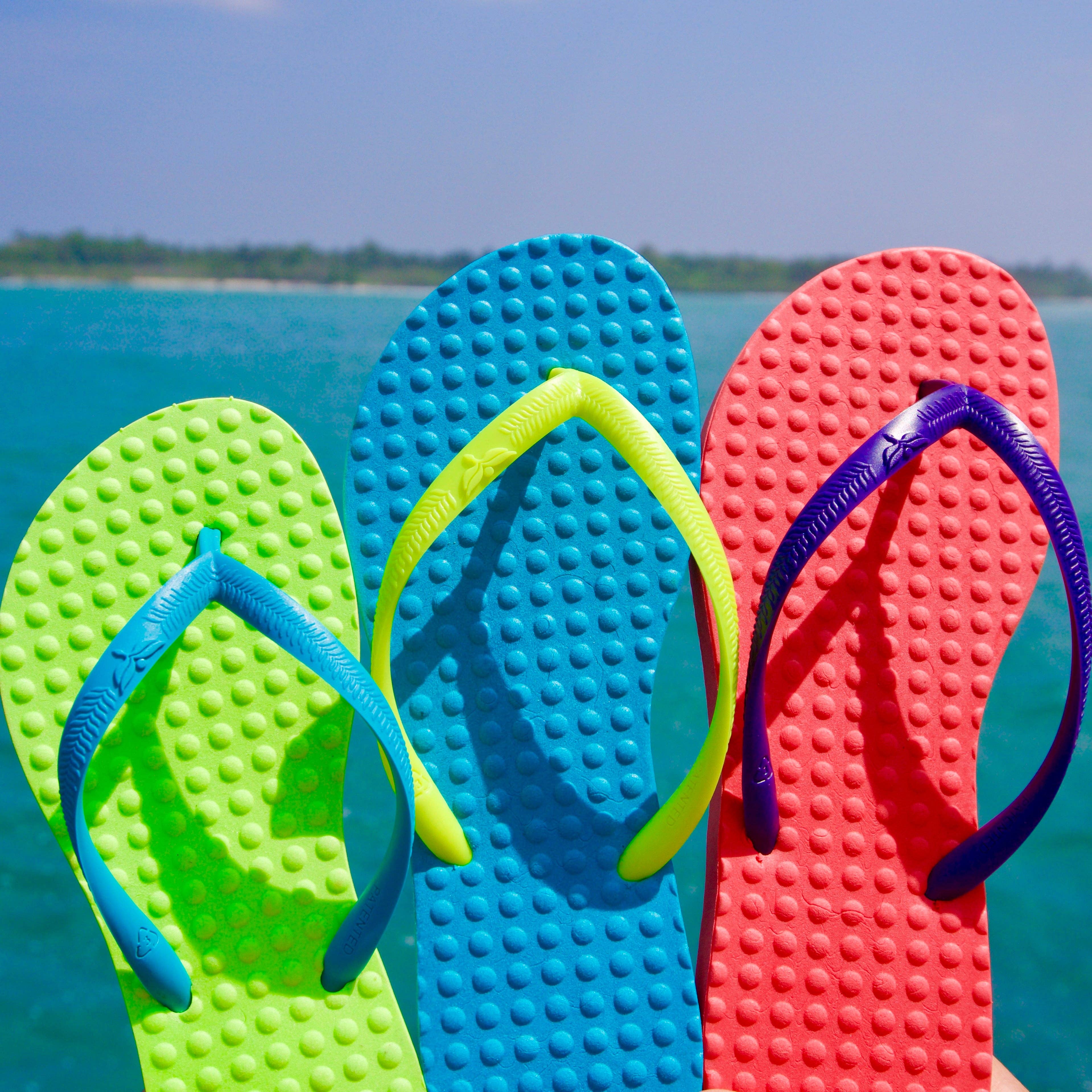 Green Sustainable Flip Flops Turquoise with Lemon Straps