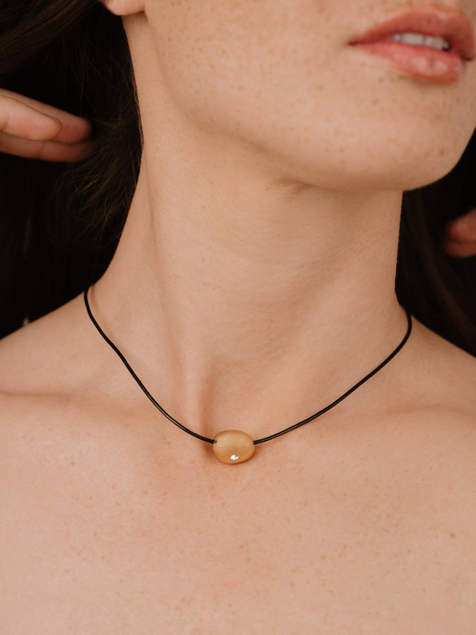 Ettika Polished Pebble Leather Pendant Necklace