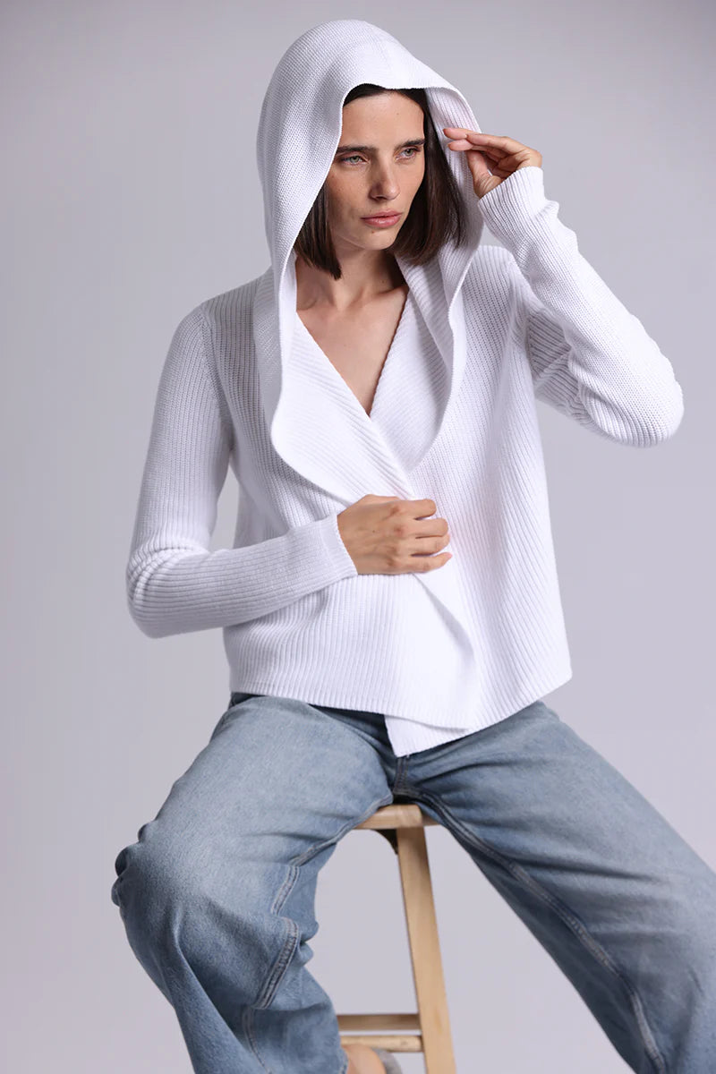 Minnie Rose Cotton Shaker Hooded Flyaway Cardigan 9264