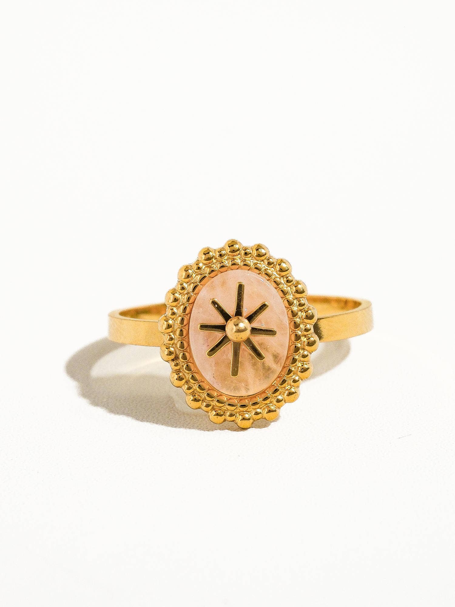 Flanerie Gypsy Rose 14K Gold Adjustable Round Stone Ring