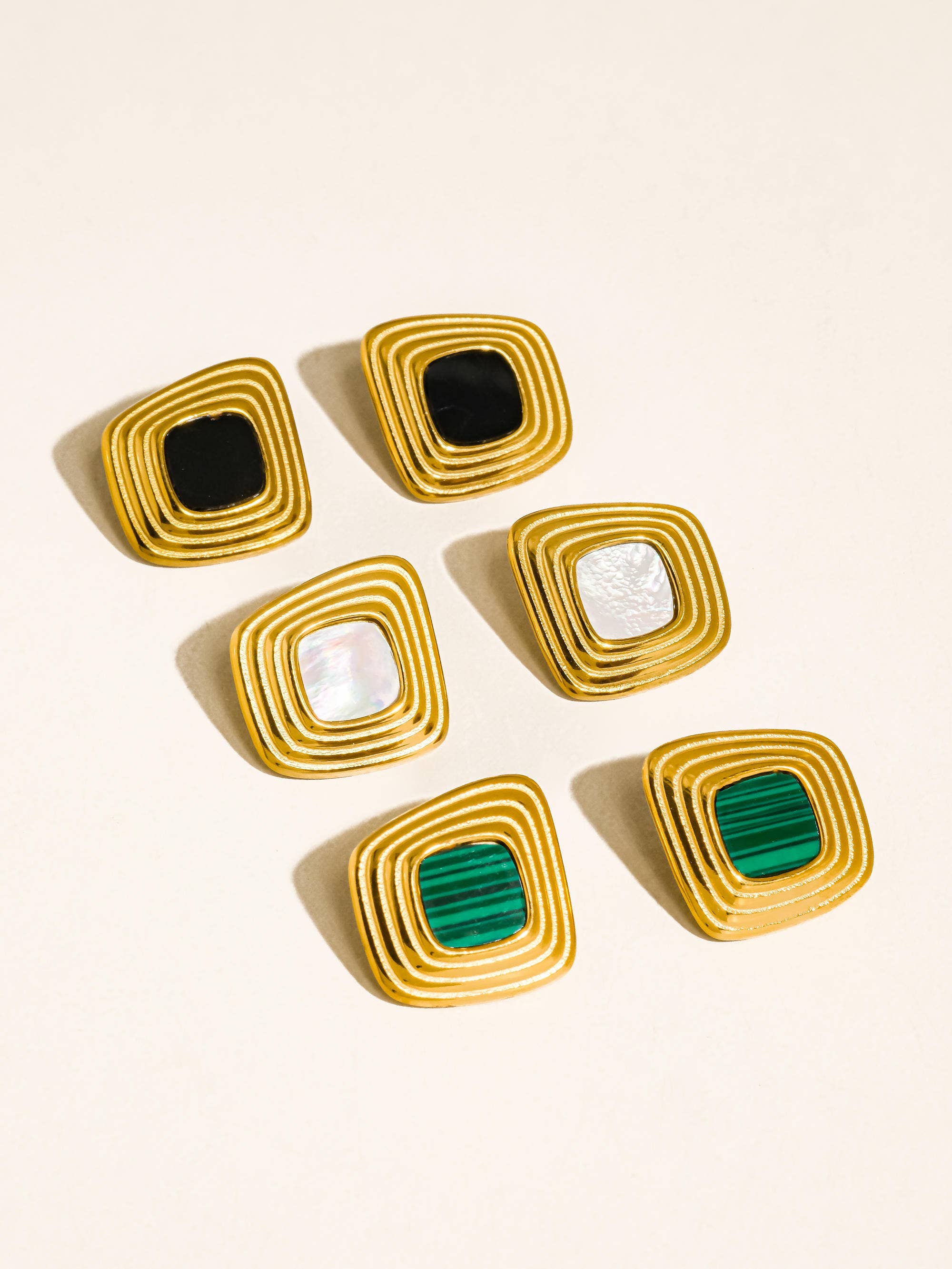Flanerie Solenne 18K Gold Non-Tarnish Enamel Square Earrings