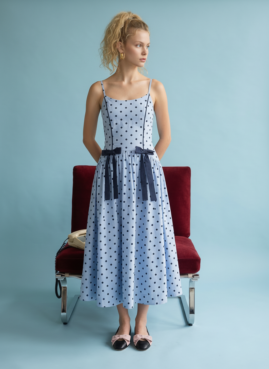 Heyson Polka Dot Midi Dress with Bow Details JOD1115
