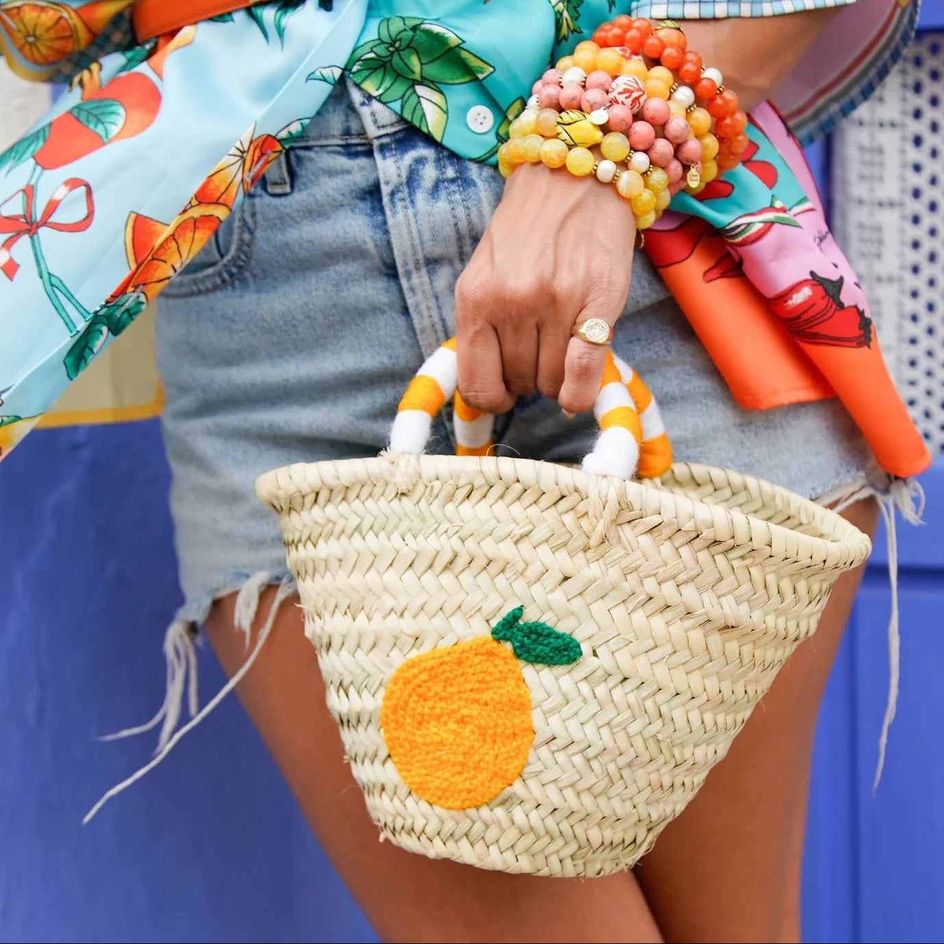 French Market Bags Small Handheld Bag With Fruit Embroidery