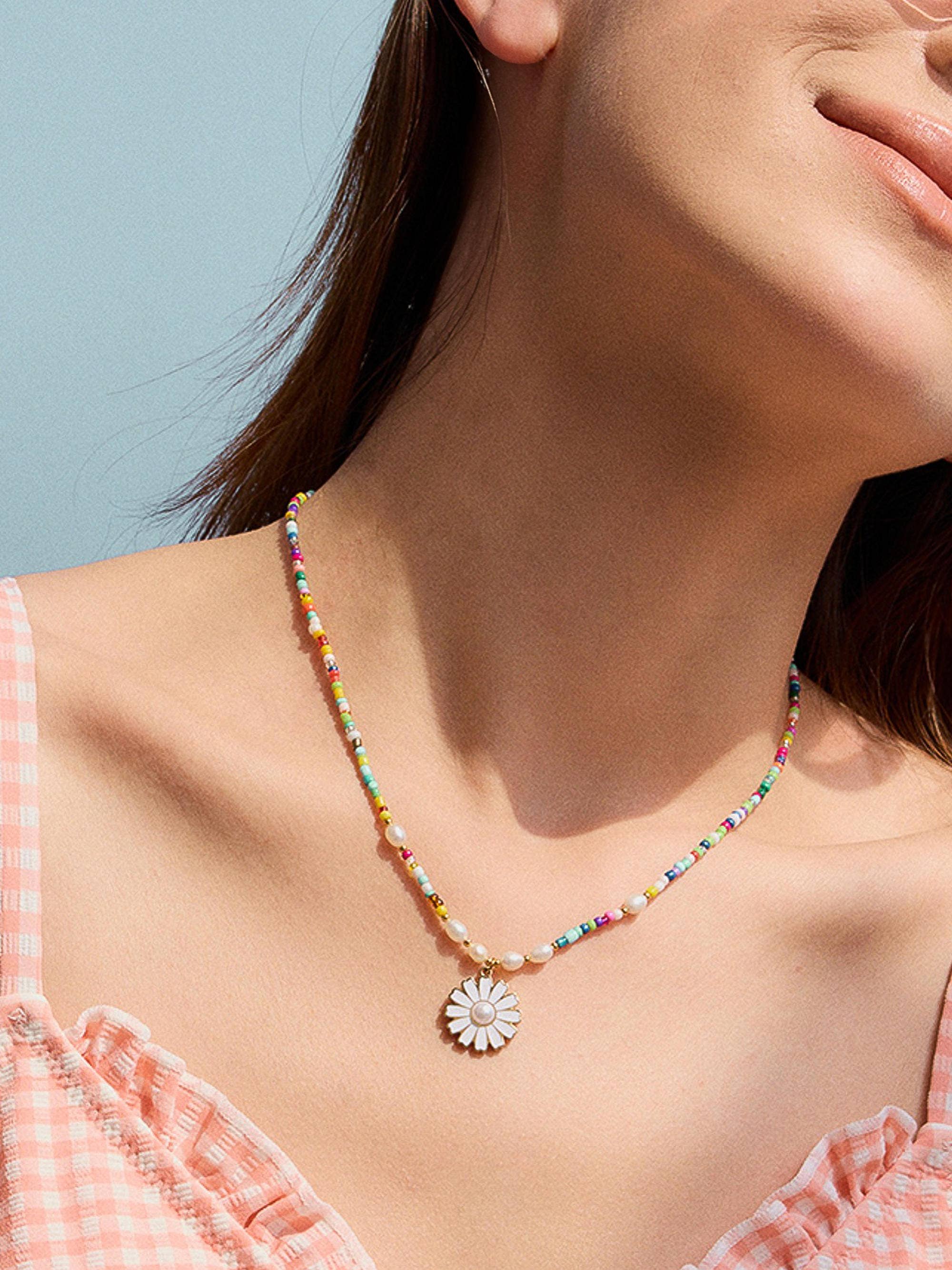 Flanerie Mireau 18K Gold Non-Tarnish Boho Daisy Beaded Necklace