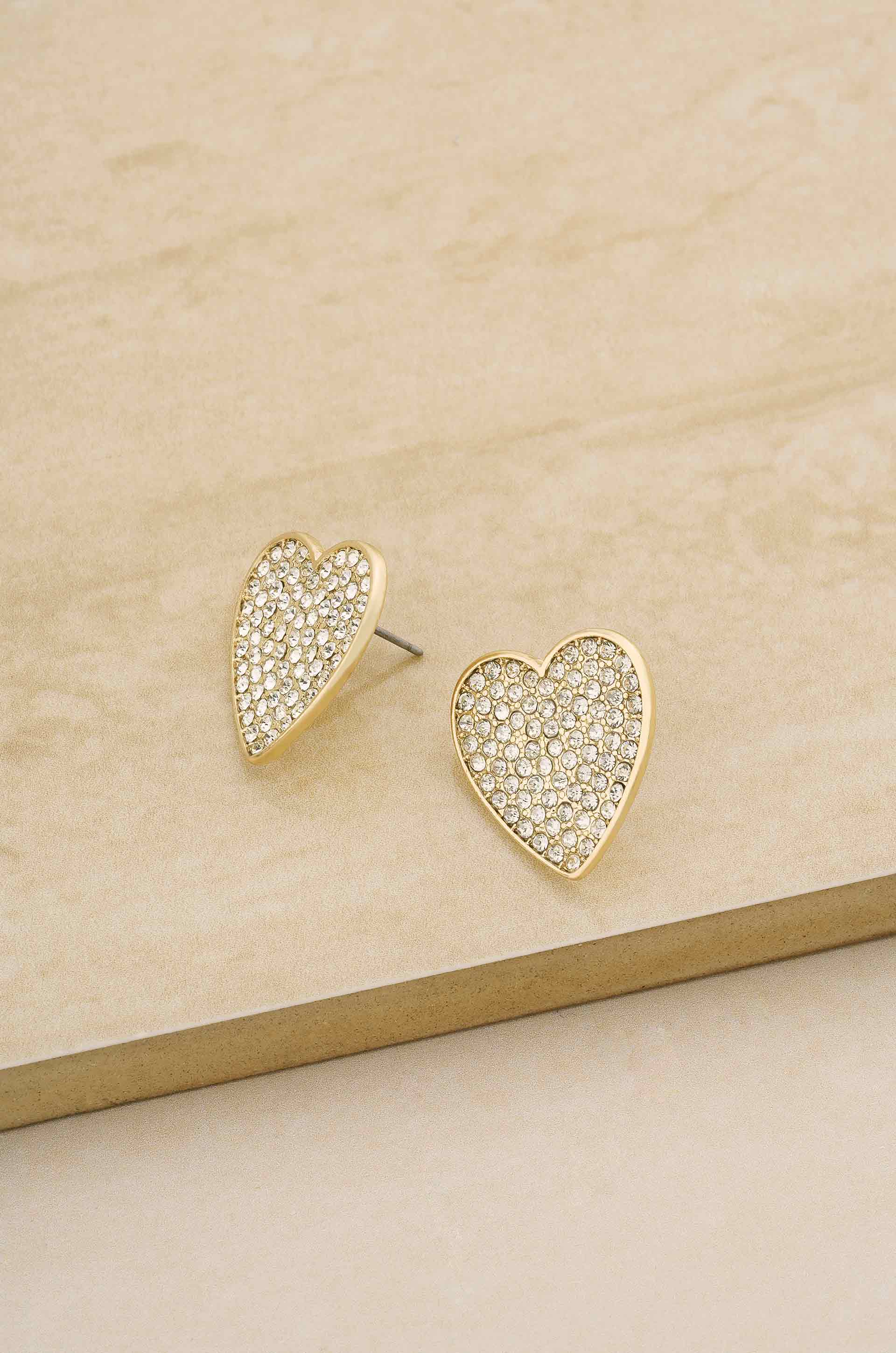 Ettika Crystal Heart 18k Gold Plated Stud Earrings