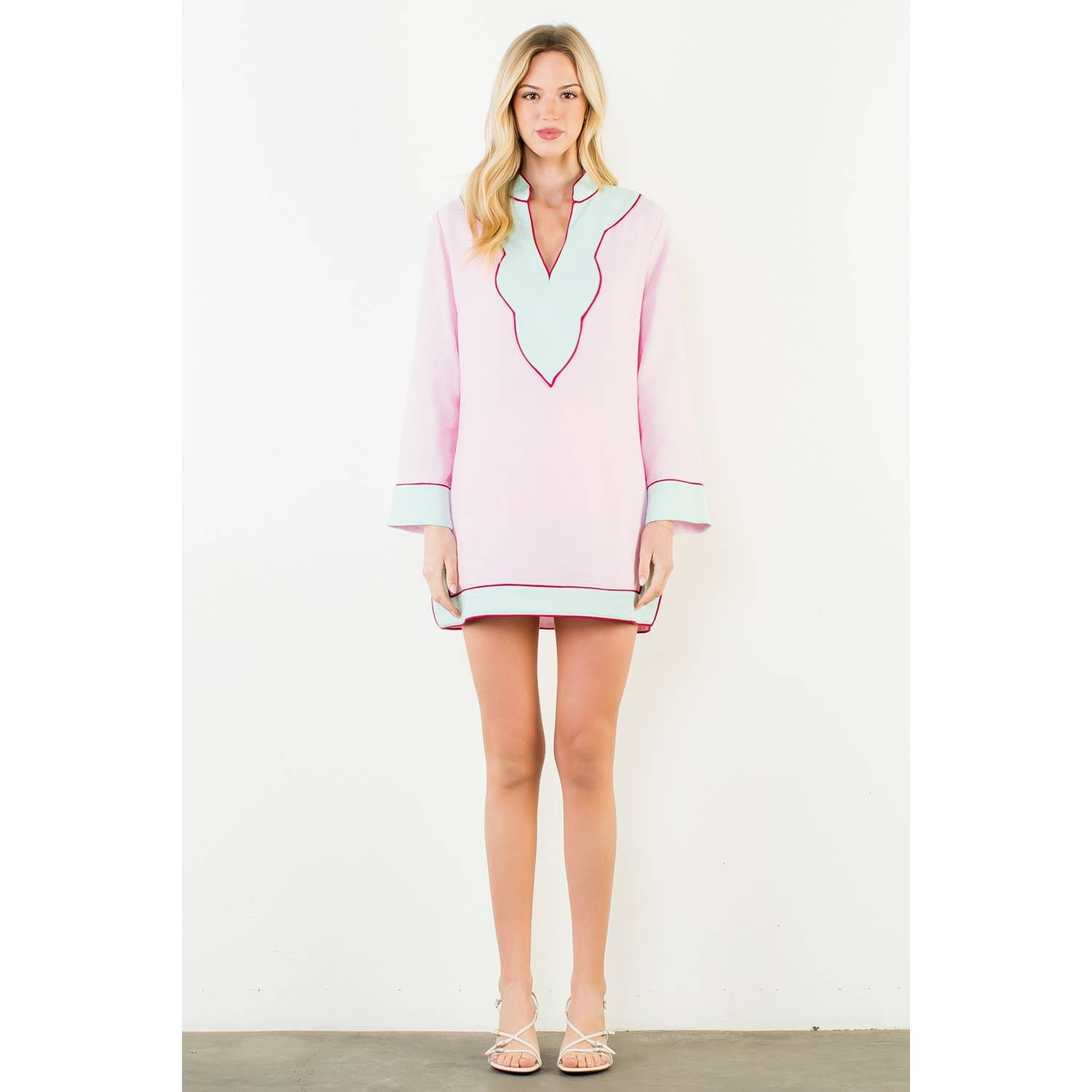 THML Long Sleeve Colorblocked V-Neck Dress