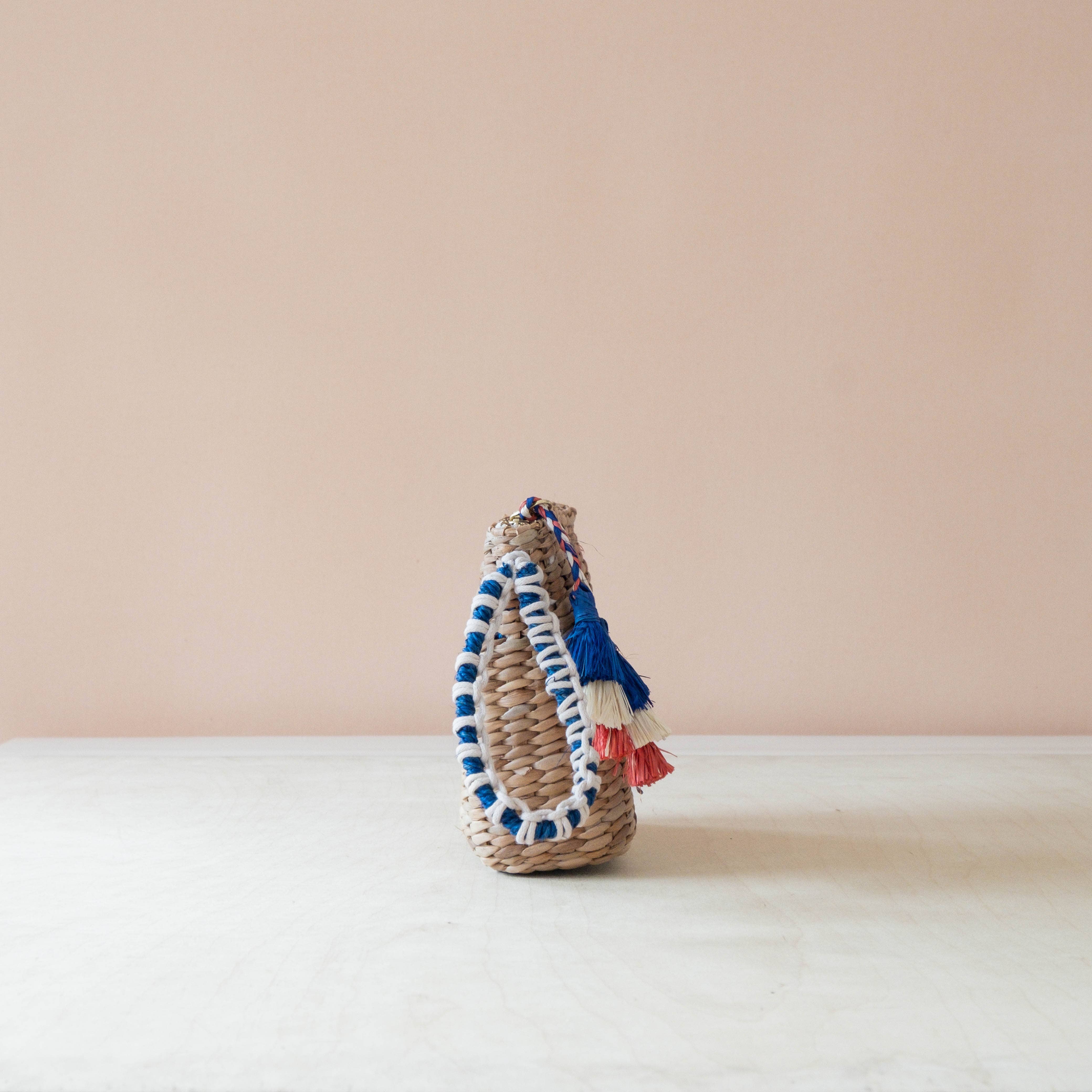 Mini Woven Pouch with Wristlet and Embroidered Bonjour – Handwoven Wristlet | LIKHÂ