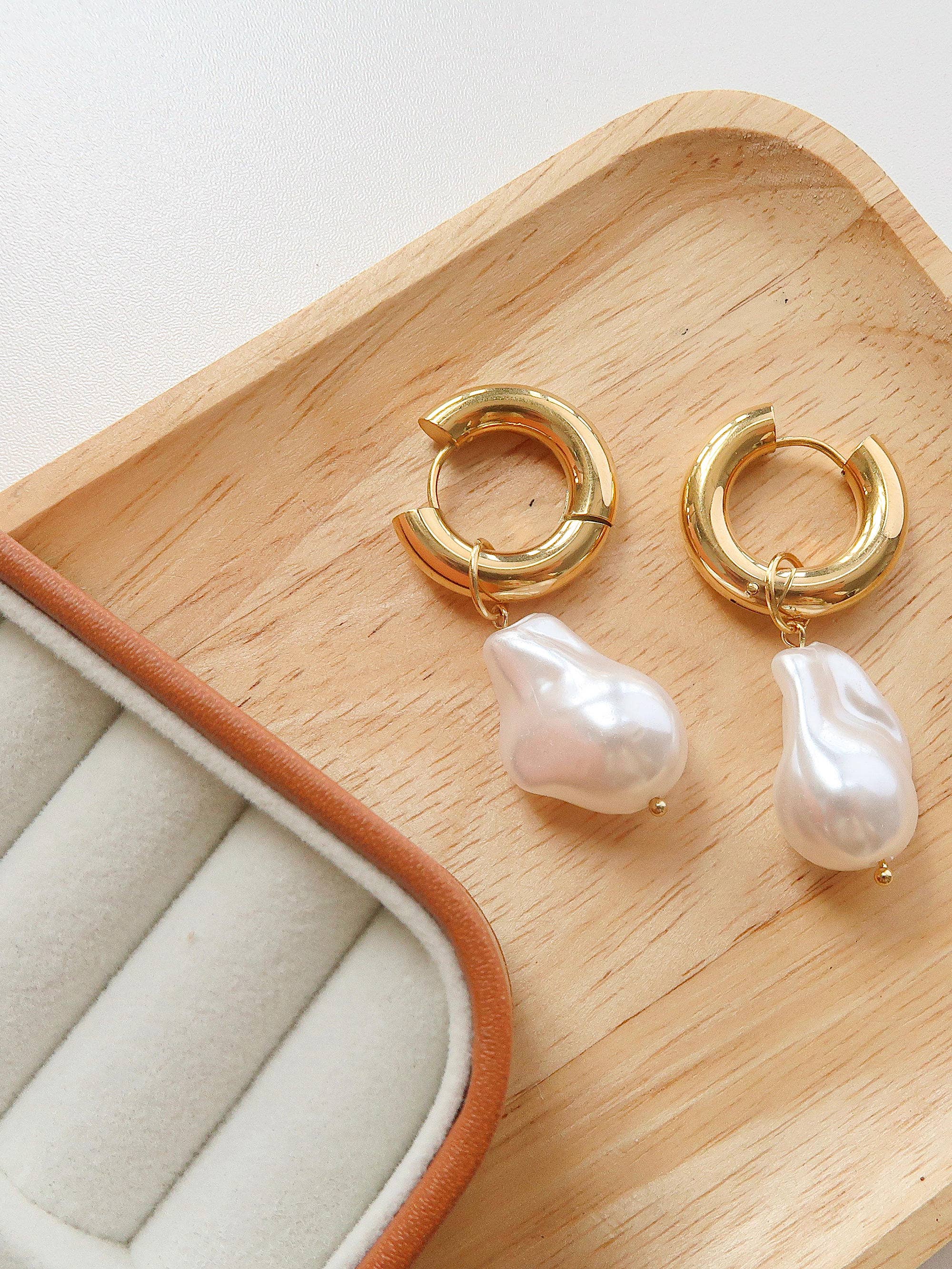 Flanerie Oceana Gold Statement Large Pearl Earring