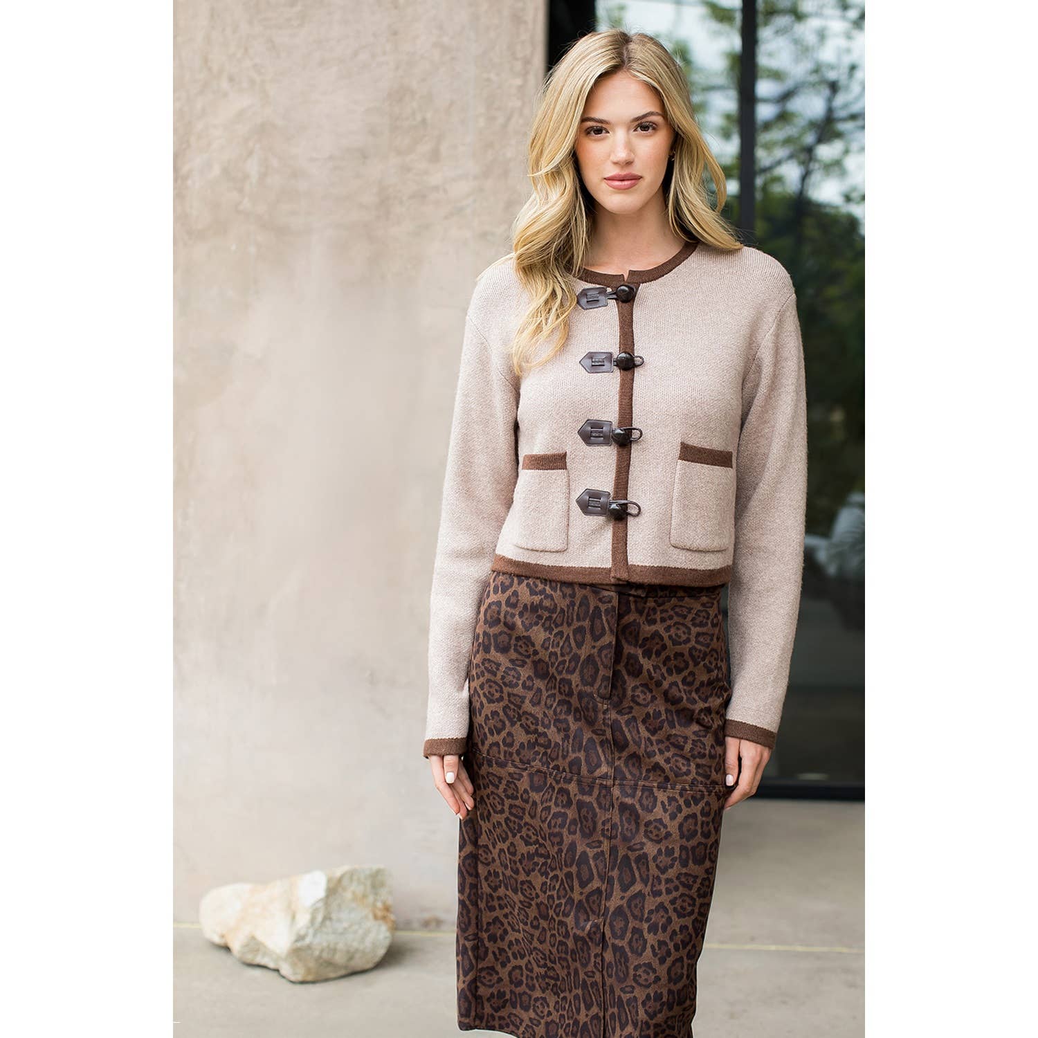 THML Leopard Print Suede Midi Skirt THS1805