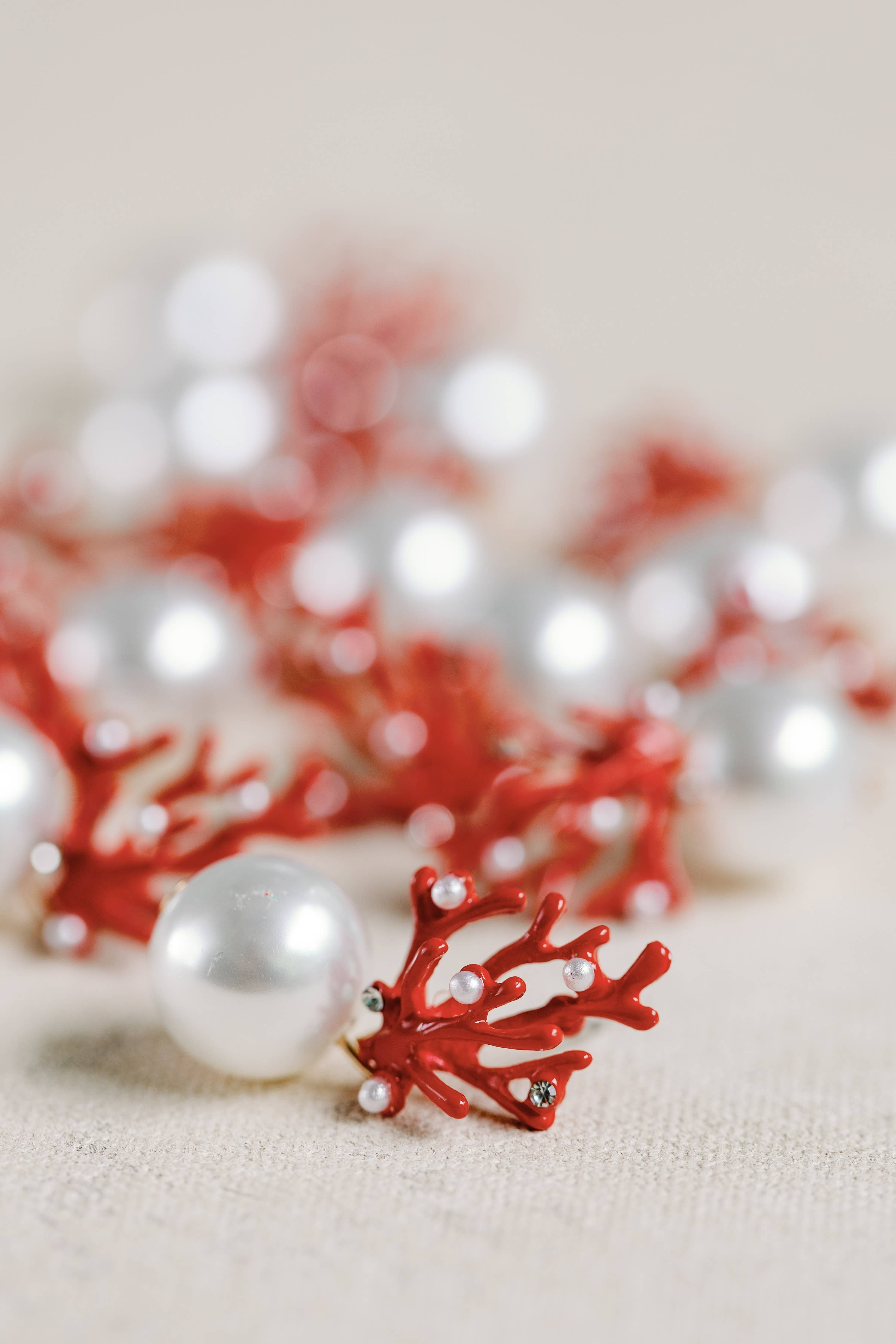 St. Armands Pearl and Red Coral Mini Statement Earrings