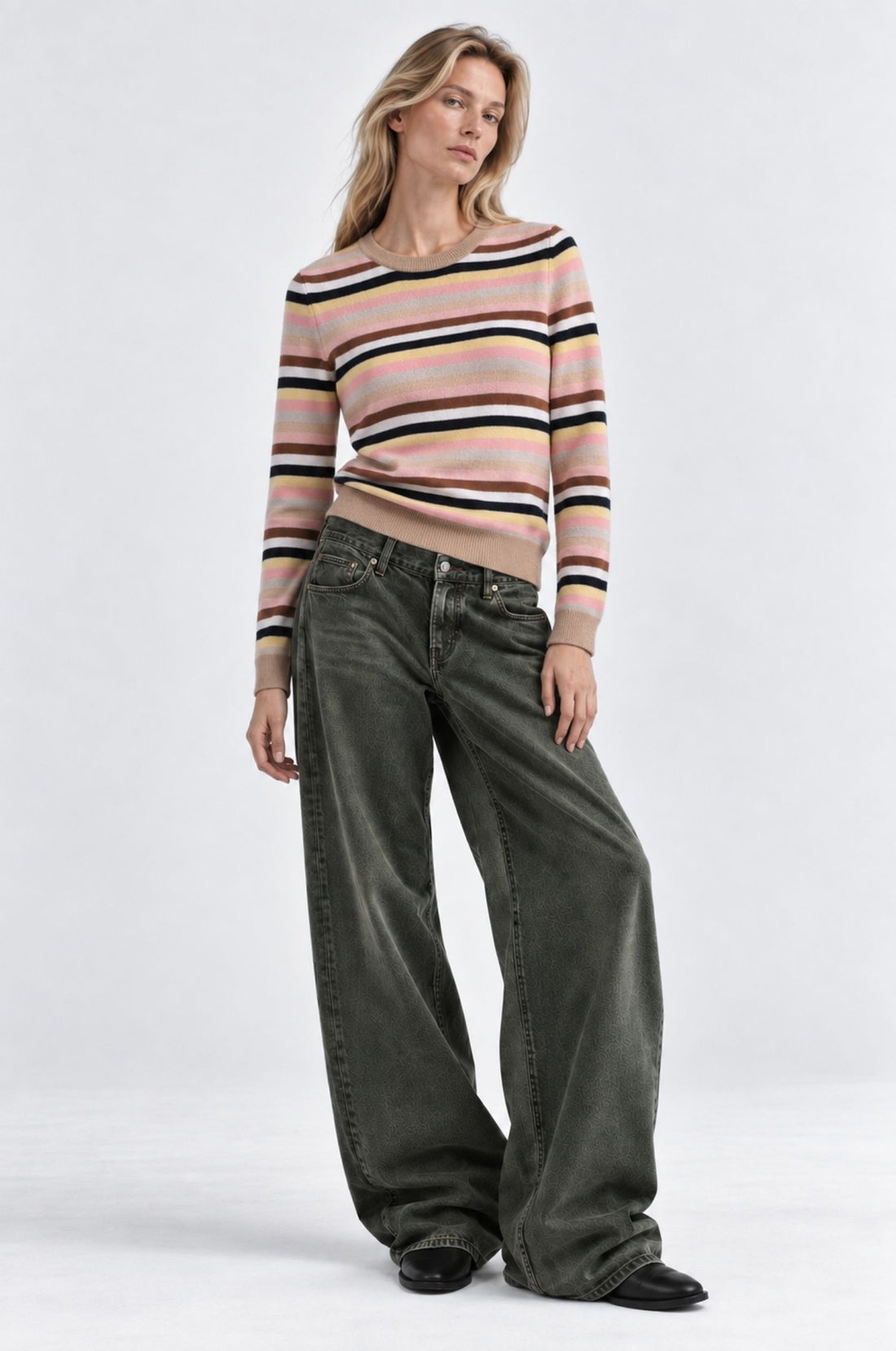 Minnie Rose L/S Striped Cashmere Crewneck Sweater 99180