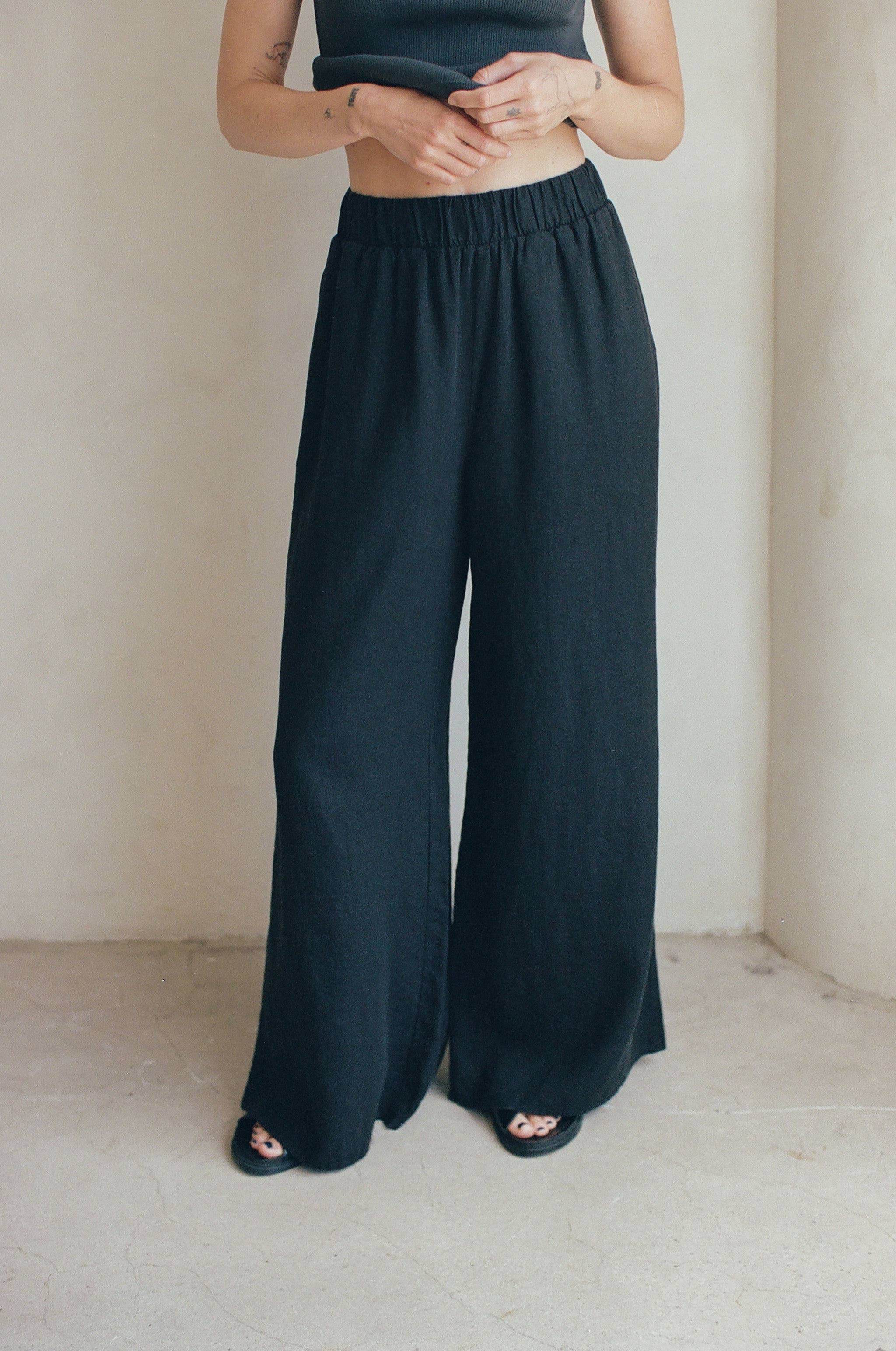 a.ren  | Woven Wide Leg Linen Pants AR1124