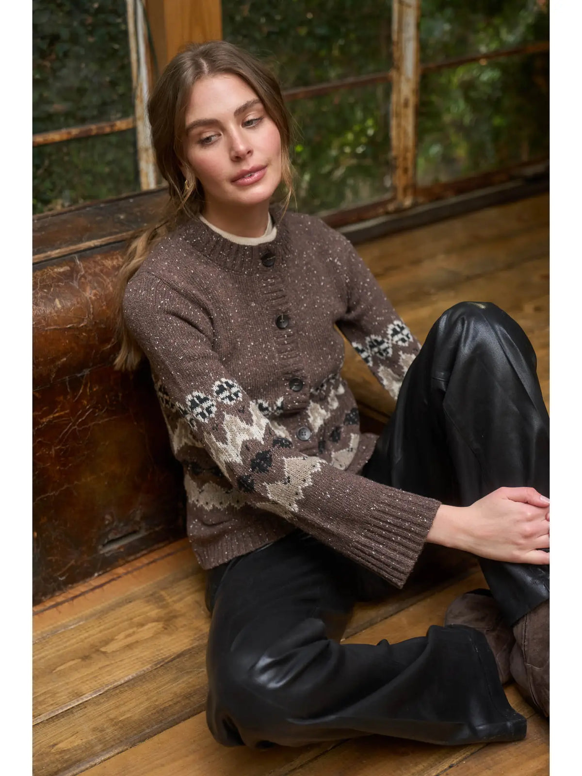 Moon River Rounded Hem Fair Isle Cardigan MS1073