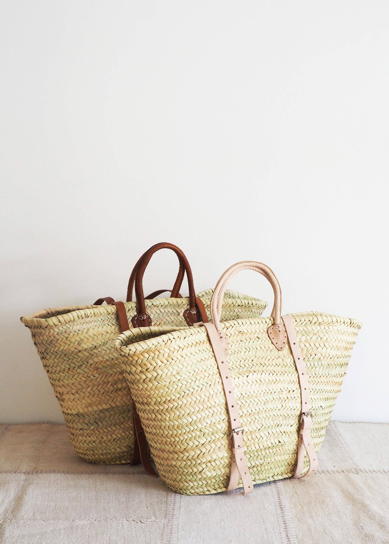 French Market Bags Straw Basket Backpack #4