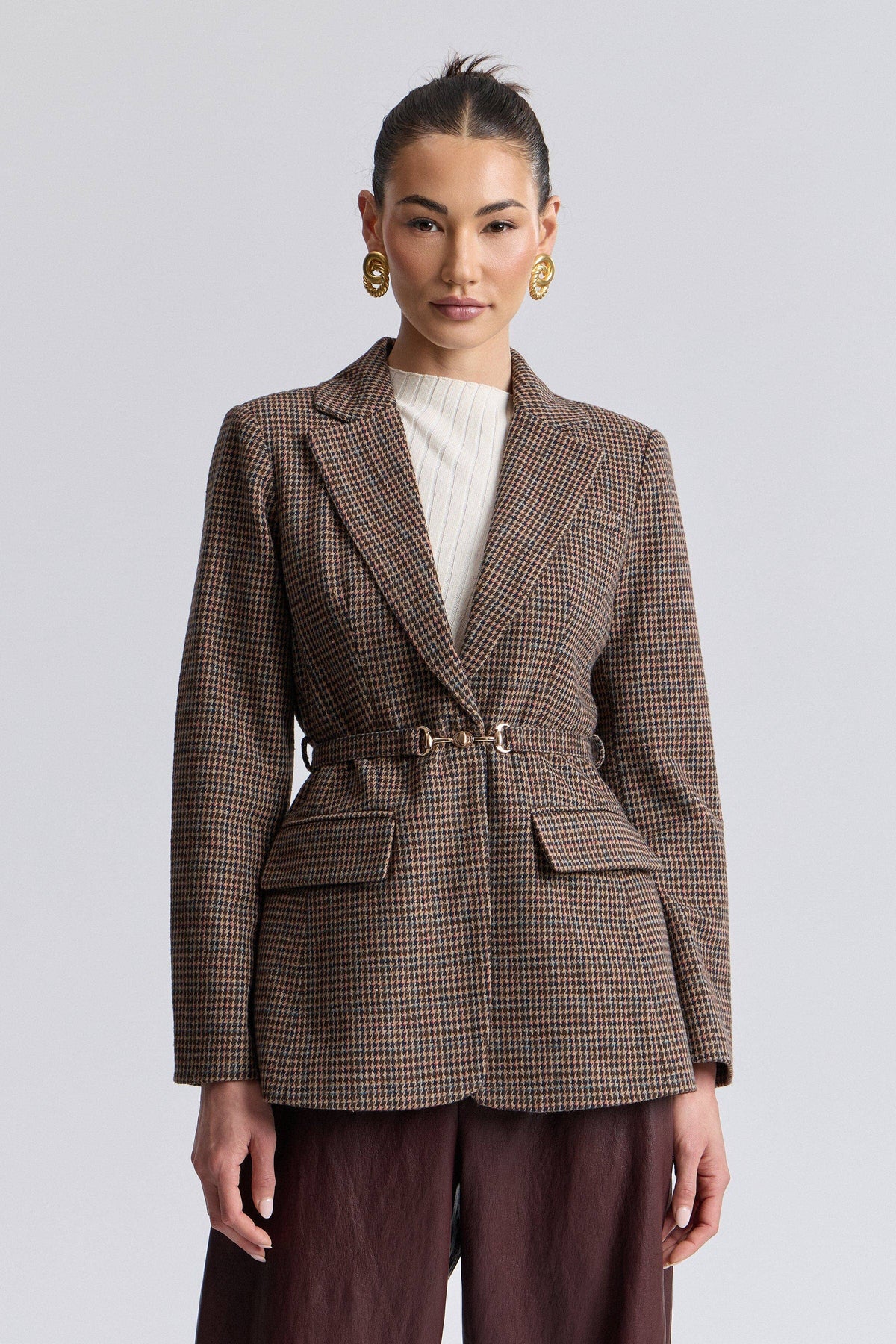 Avec Les Filles Houndstooth Belted Blazer 86686