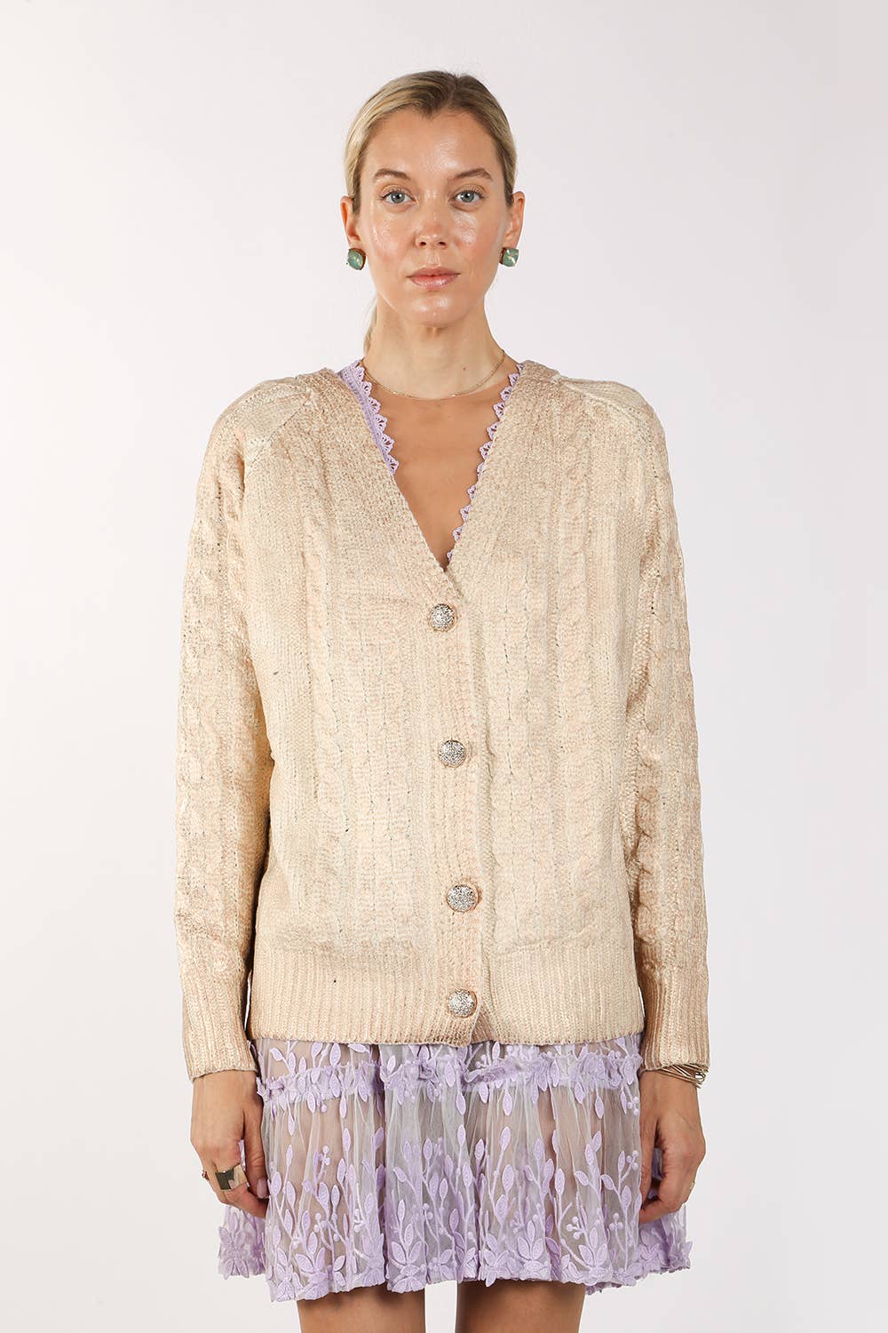 Beulah Metallic Coated Knit Cardigan Sweater MM4013