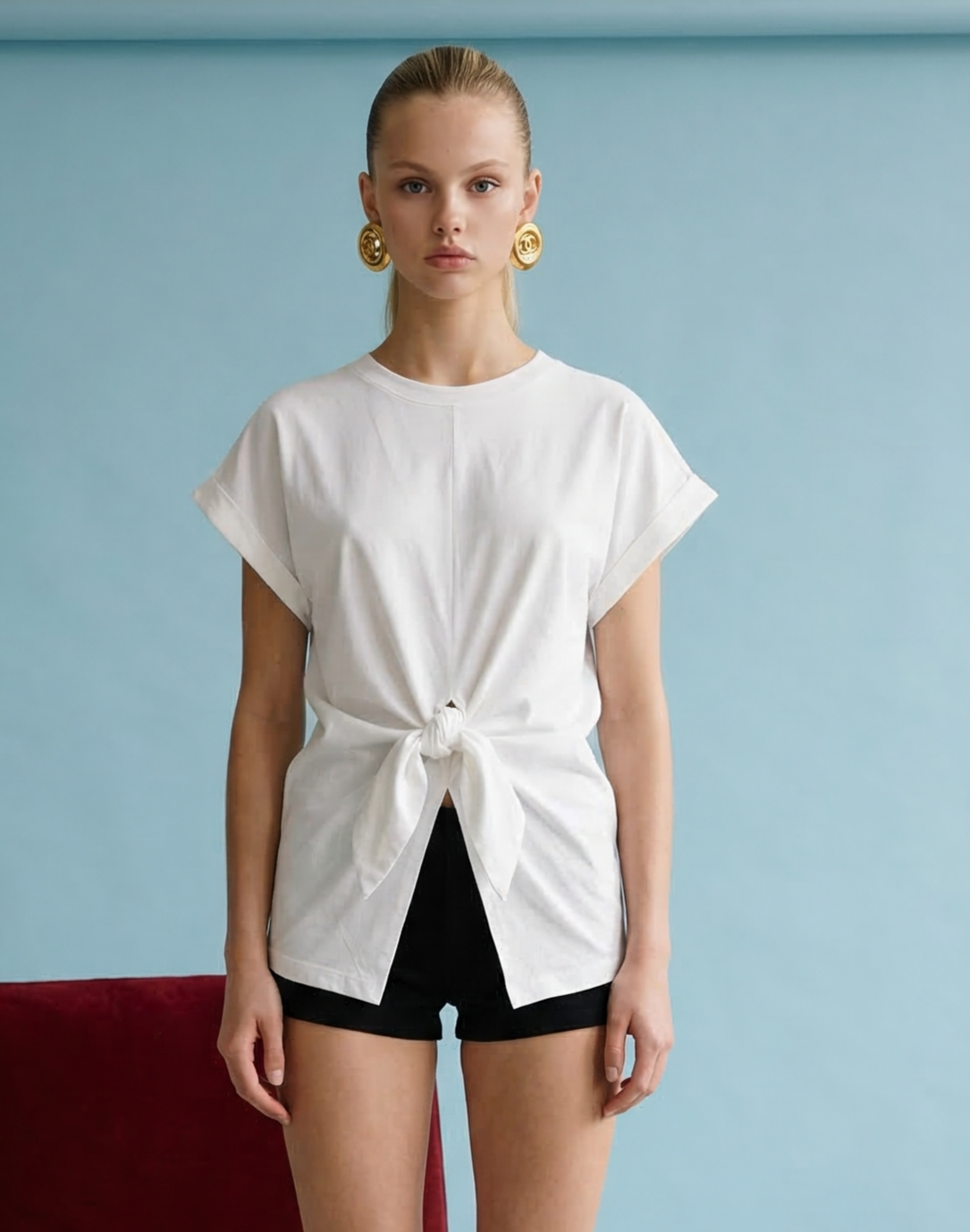 Heyson Front Knot Short Sleeve Knit Top SOT1375