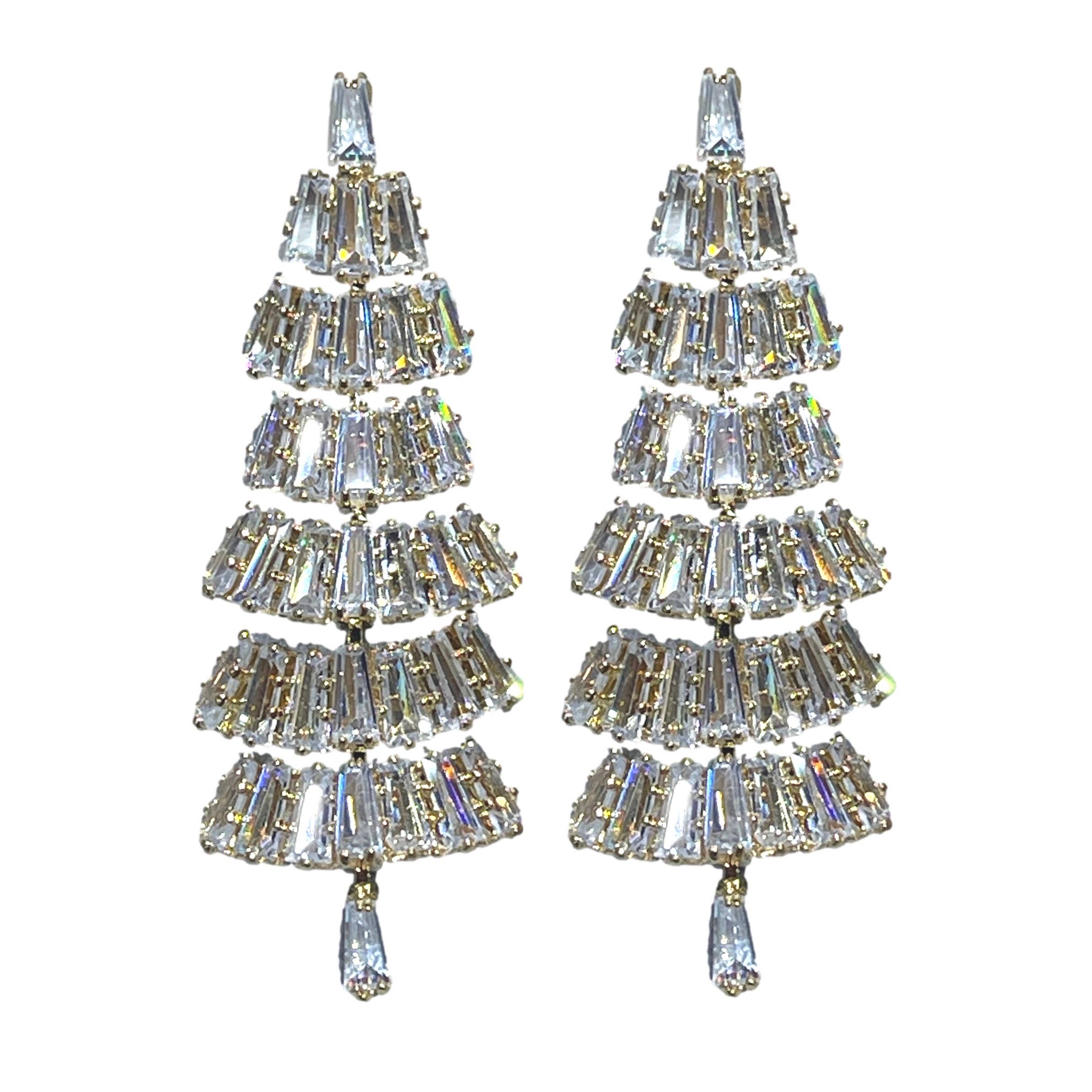 St Armands Baguette Crystal Christmas Tree Statement Earrings SAD369